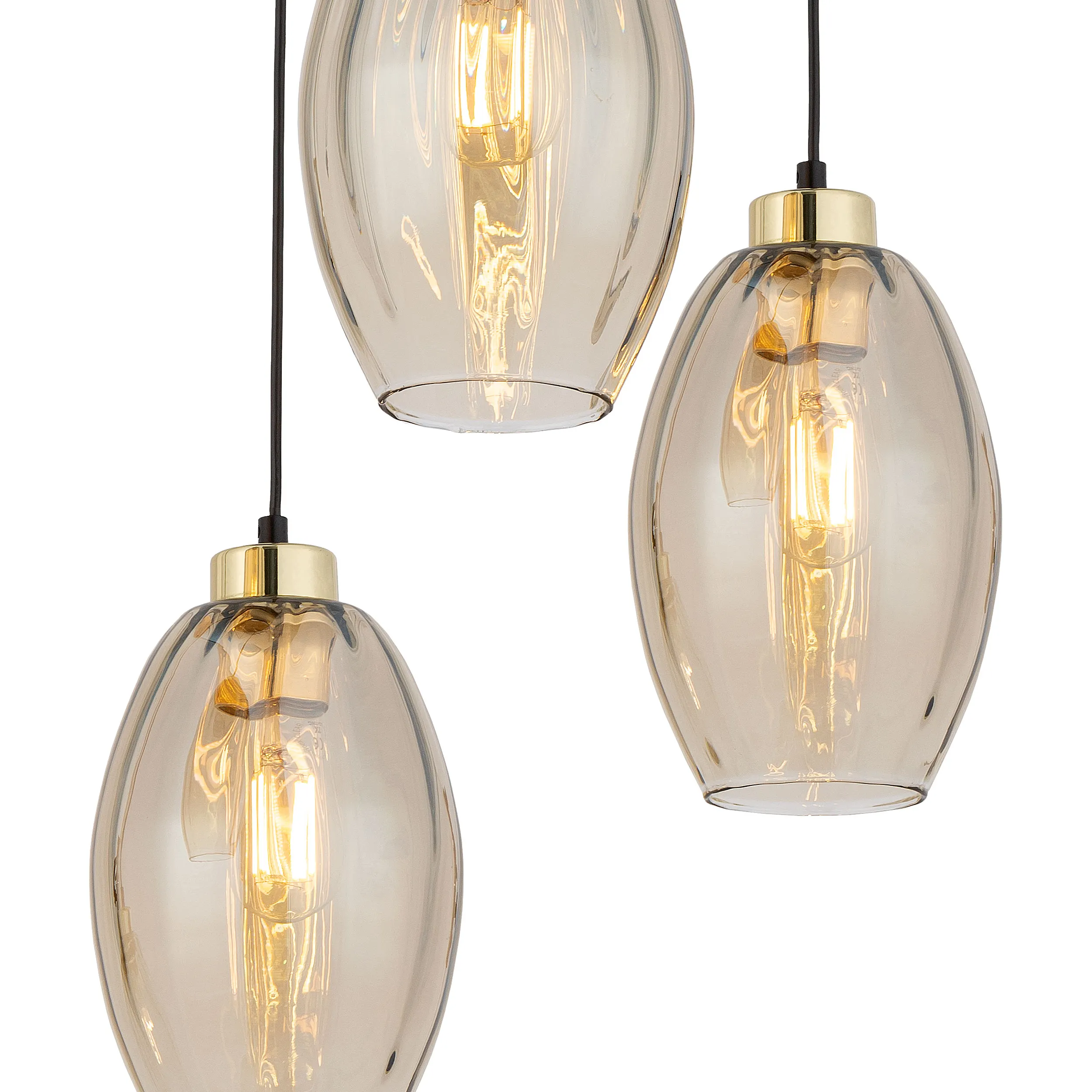 Lampa wisząca SEBO czarna ze złotymi elementami z bursztynowymi szklanymi kloszami 120x40cm - TK_4634