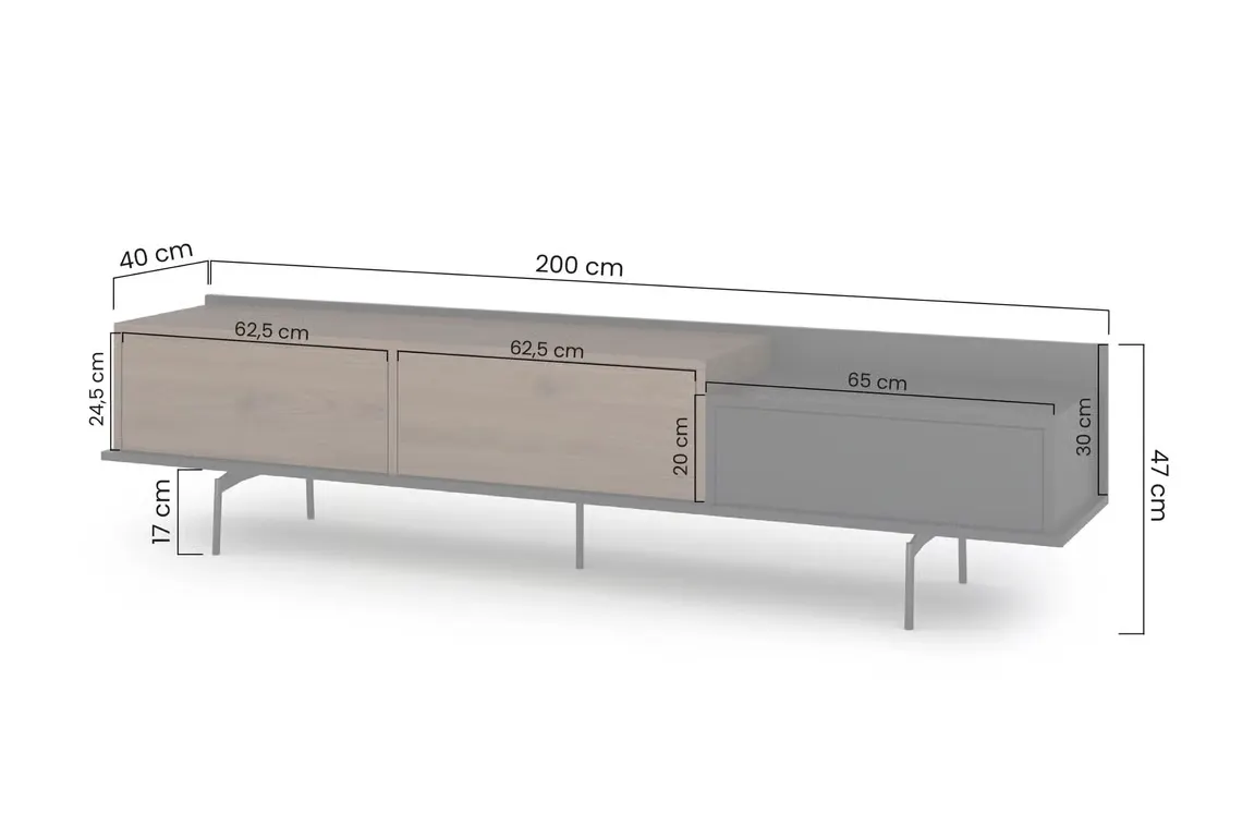 Szafka RTV z 2 klapami i szufladą ZENAR 200 cm orzech elegant czarny — zdjęcie 8