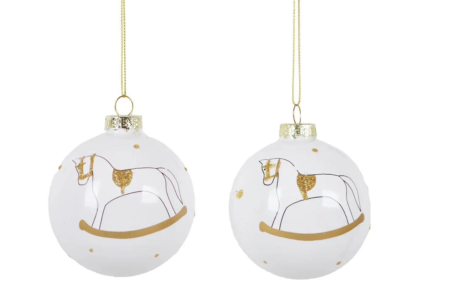 Komplet 2 bombek szklanych Z KONIEM NA BIEGUNACH 7685 białe