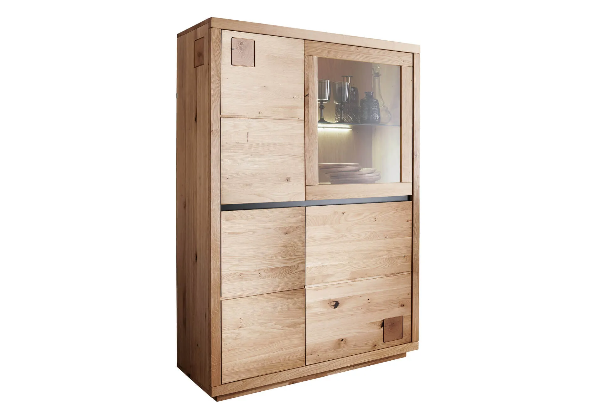 Kredens dębowy z przeszkleniem HALLOW 103x148 prawy