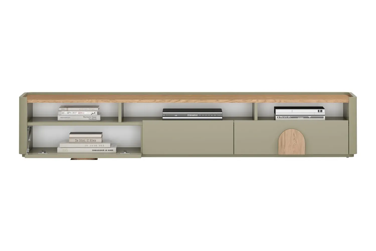 Szafka RTV z klapą i szufladą AMILIO 200 - eukaliptus dąb baltic dune uchwyty dąb naturalny - B_167073