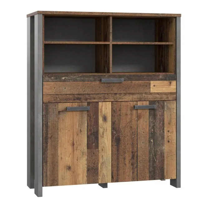 Regał niski CLIF 2-drzwiowy z szufladą - old wood vintage, beton Regał niski CLIF 2-drzwiowy z szufladą - old wood vintage, beton