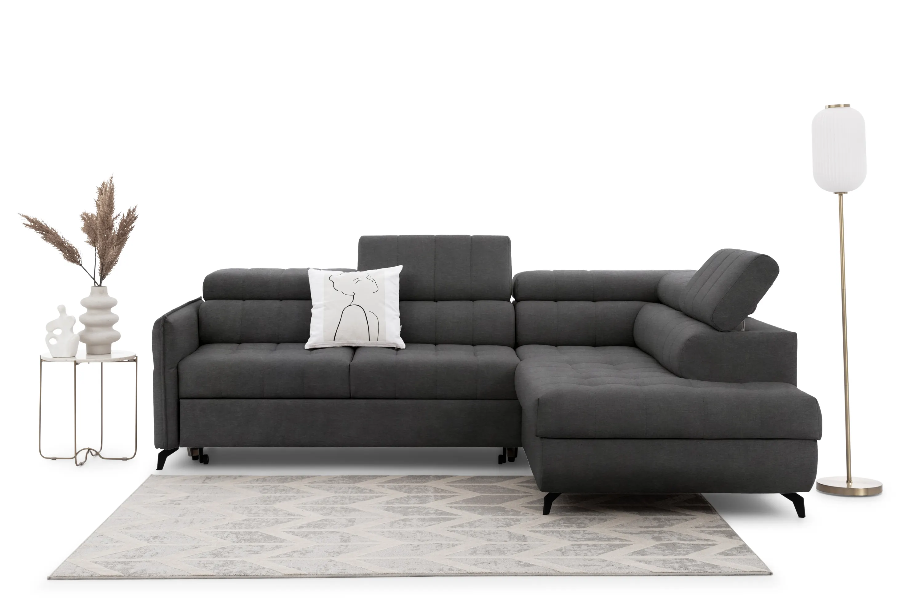 Narożnik prawostronny ELARIAS L regulowane zagłówki i podłokietniki tkanina Zetta 305 grafitowy - B_162441