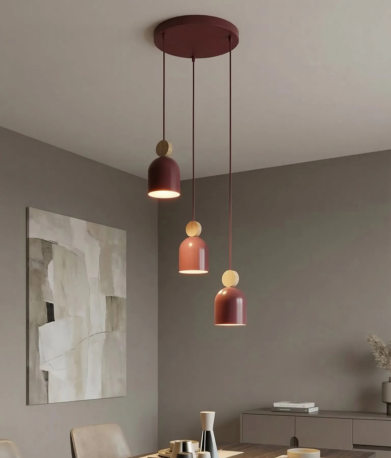 image lampa wisząca, zestaw lamp wiszących, kolor czerwony, przedmiot oświetlenia, wykonywane w kolorze czerwonym