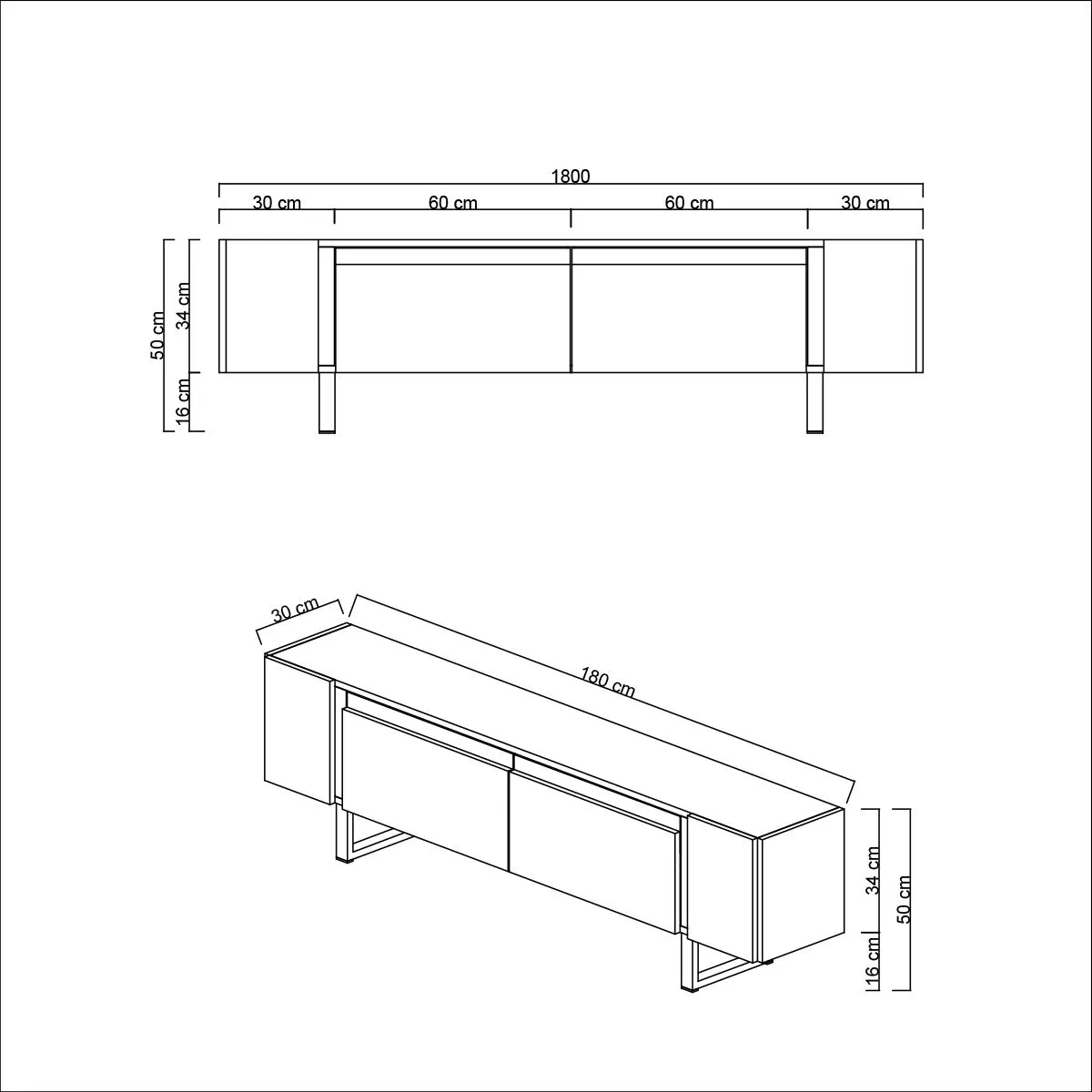 Szafka RTV z 2 klapami YILDIZ 180x30x50 cm biały czarny — zdjęcie 8
