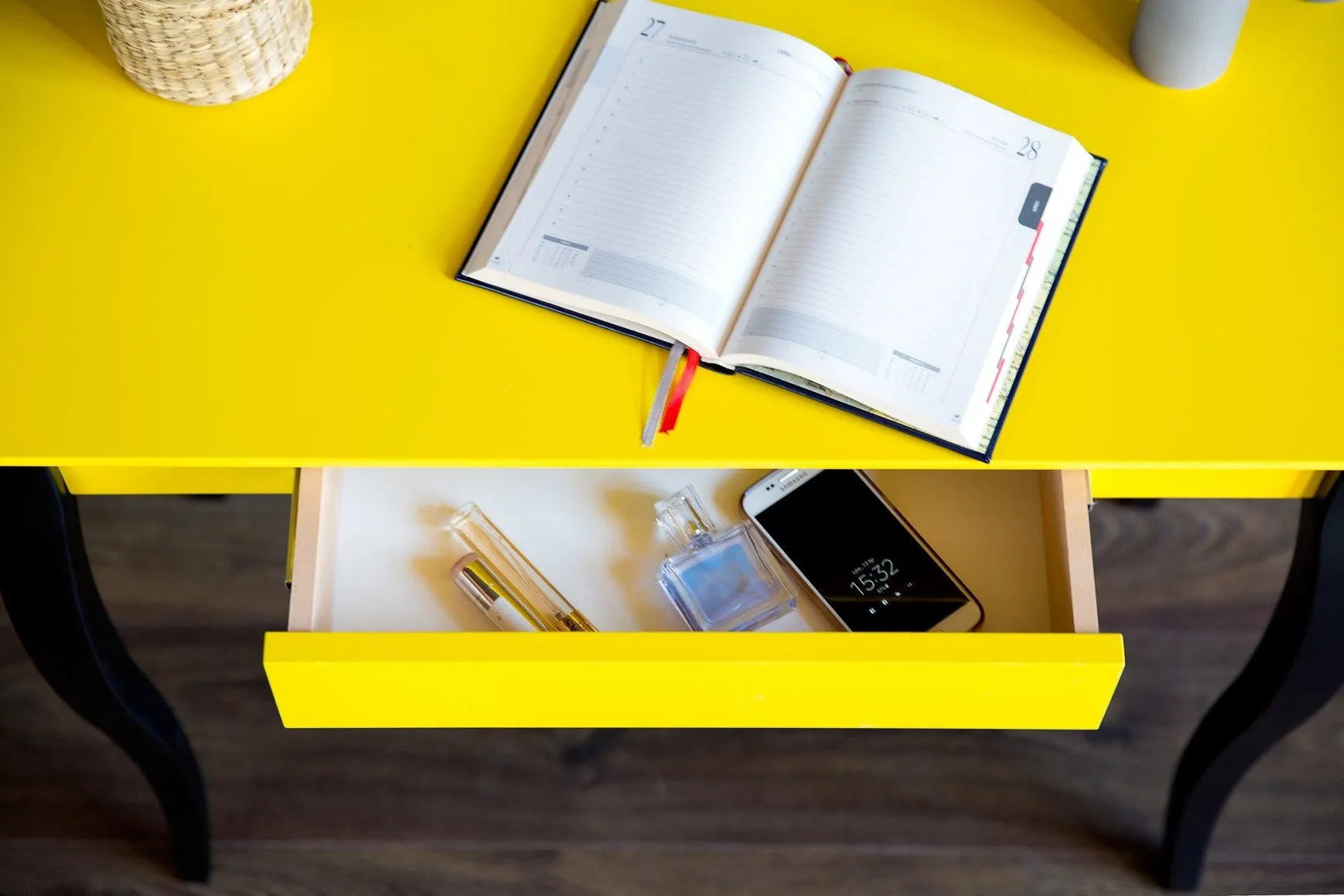 Biurko z szufladą LILLO 85x40 jasnoszary blat/drewniane nogi - RAGABAWDLIL28