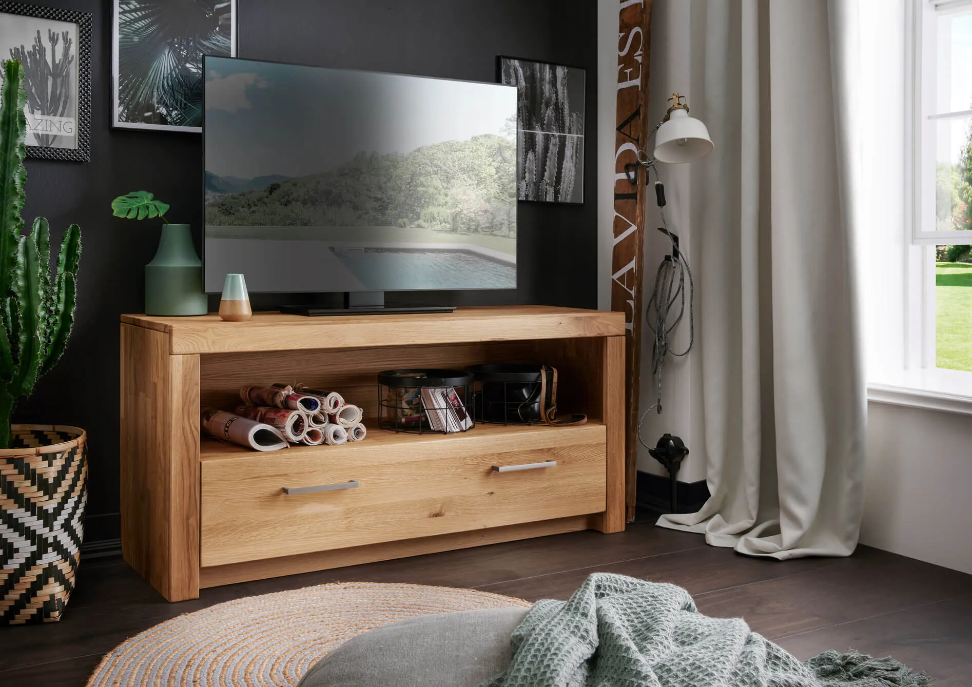 Szafka rtv z szufladą dębowa DOVE 118x56 - GK_1031691001