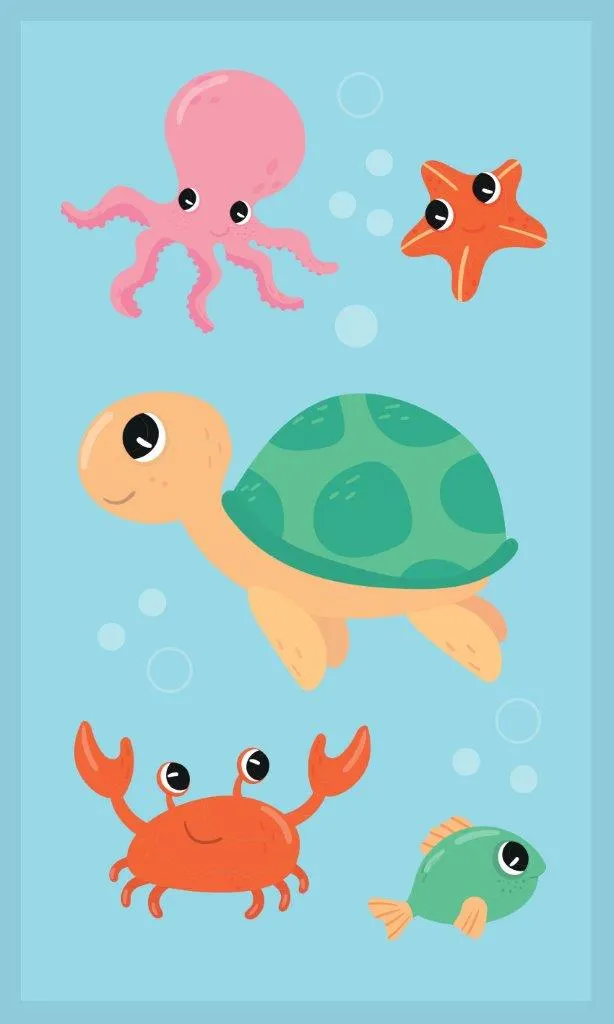 Ręcznik dla dziecka KIDS 002 30x50 druk niebieski Zwierzę, Życie morskie, Ryby, Żółw