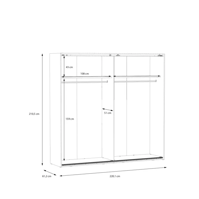 Szafa 2-drzwiowa z lustrem HAYATO, 220x210x63 cm Świerk alpejski - HYTS92411-M717