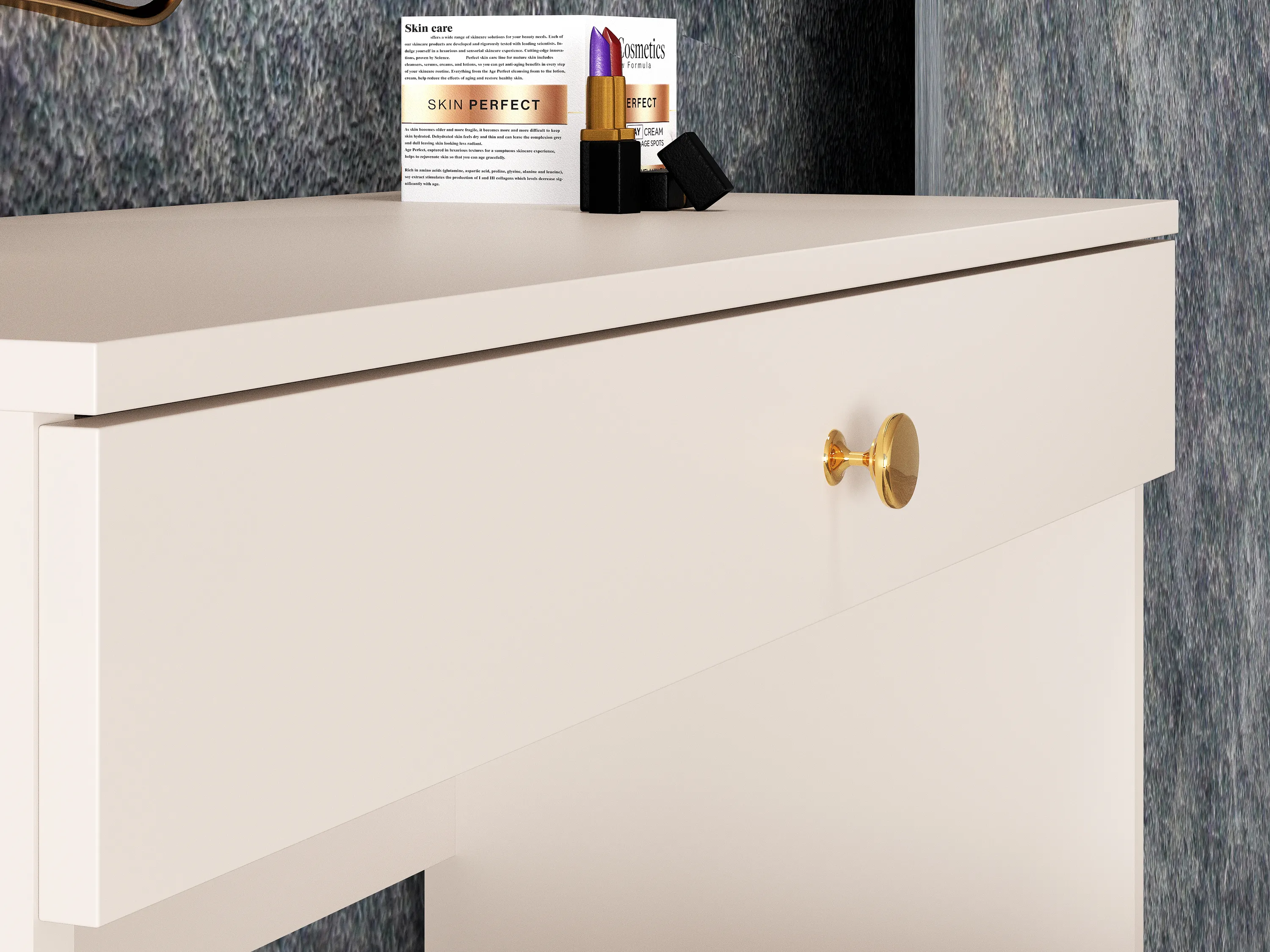 Toaletka z 1 szufladą SELGIN 09 kaszmirowy, złoty - 1SELG09-001