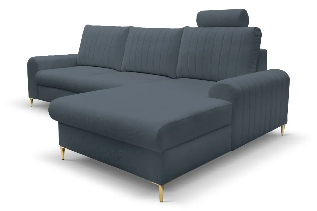Narożnik rozkładany z pojemnikiem MONACO LOFT 251 cm prawy niebieski