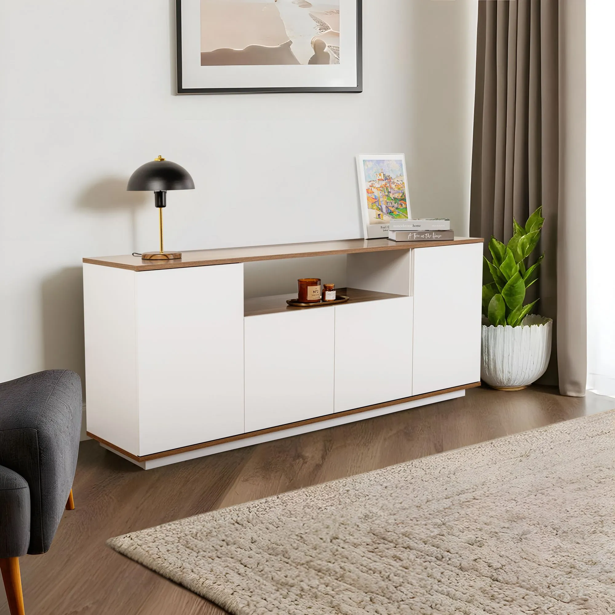 Komoda 4-drzwiowa z wnęką ARISTA 180 cm biały orzech - ASI_353NRD1205