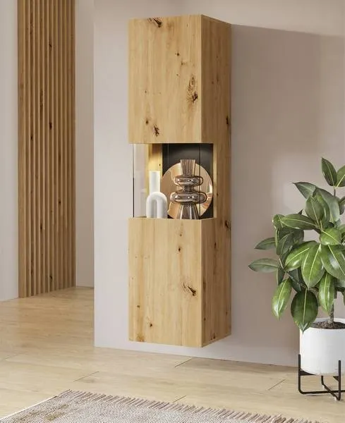 Witryna szklana AVA stojąca/wisząca 140x36 dąb wotan - 24RCLM05