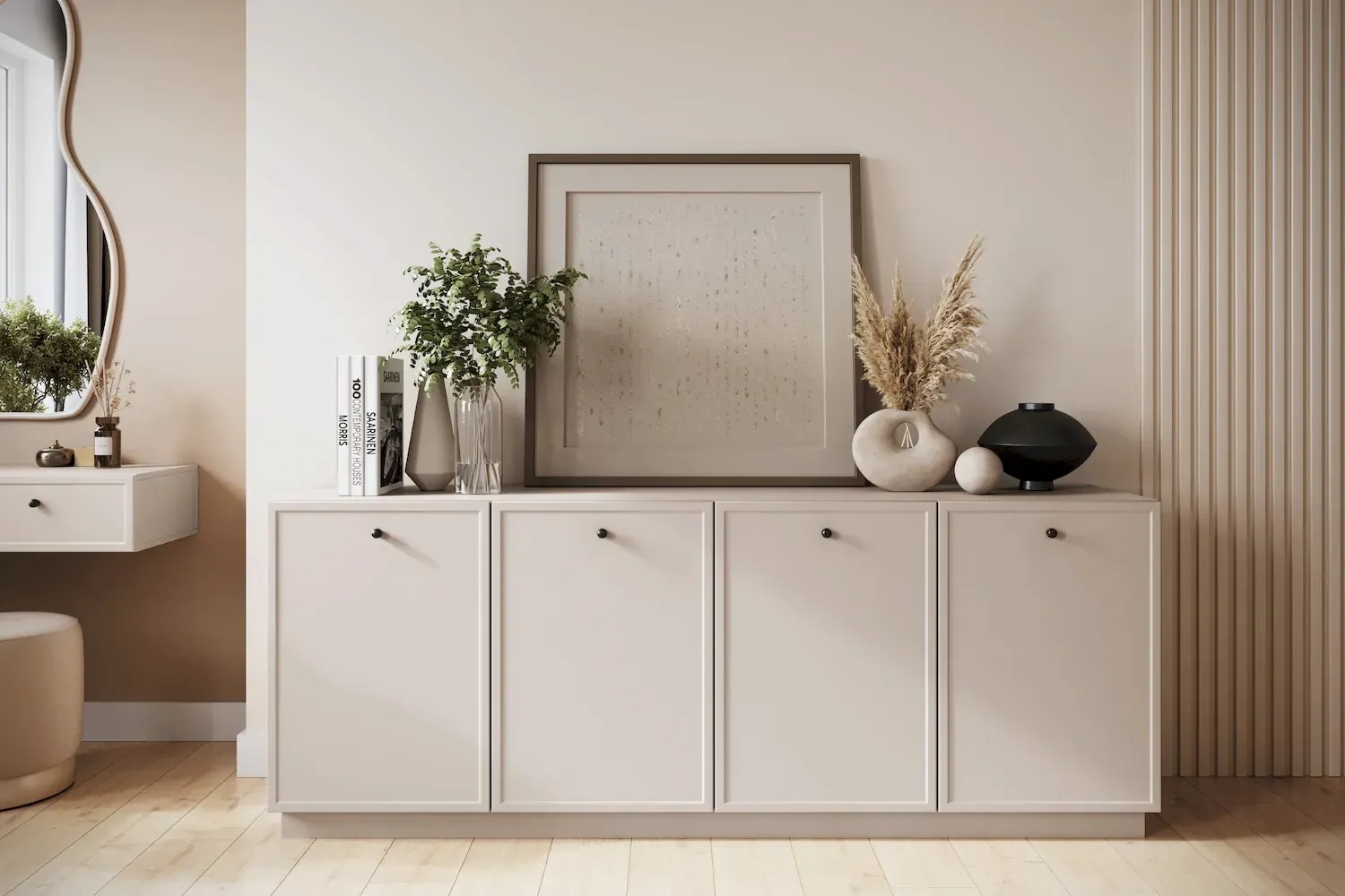 Komoda 4-drzwoiowa LORINI 200 - cashmere gałka czarna cokół - B_166748