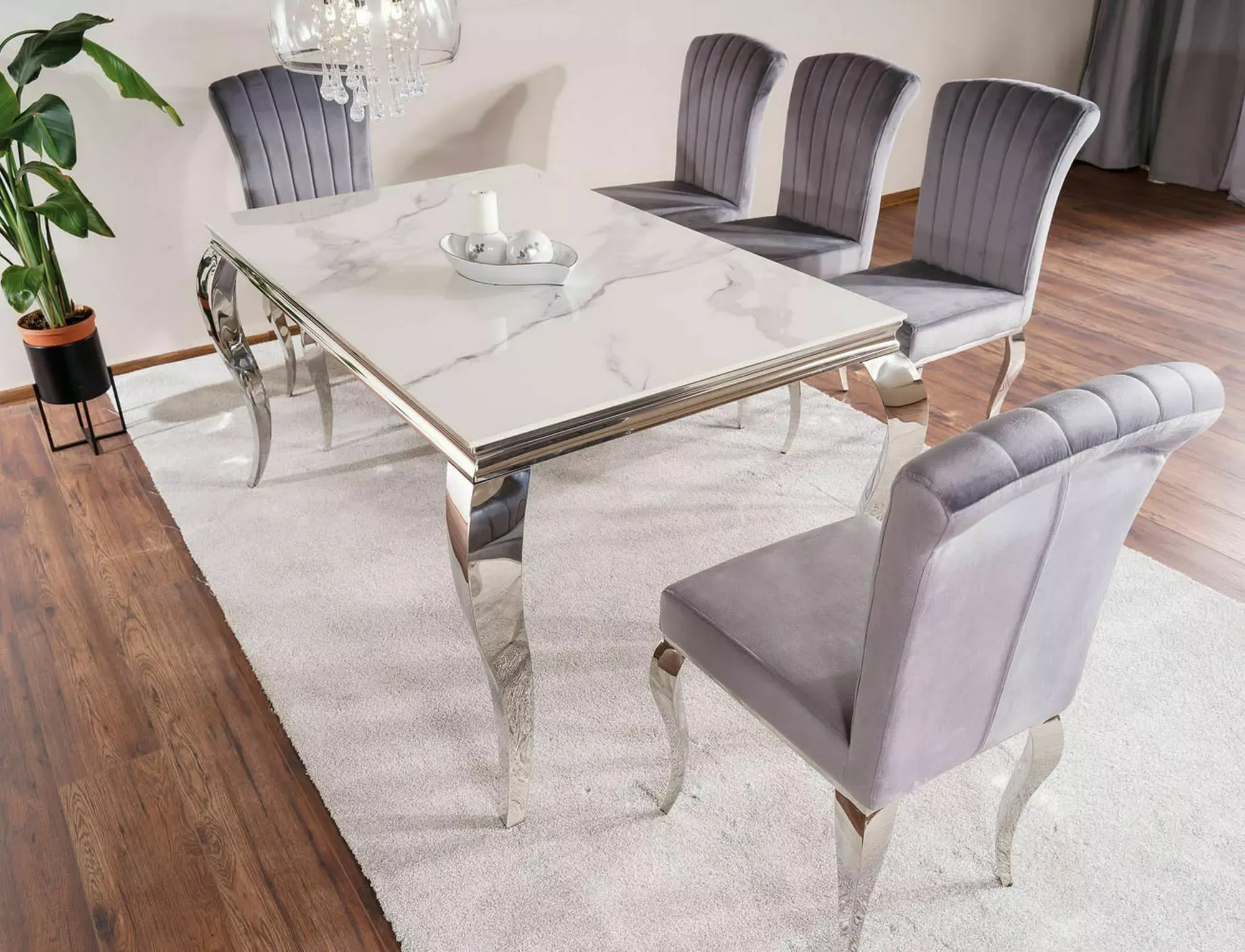 Stół PRINCE CERAMIC 90x150 biały efekt marmuru/chromowane nogi - PRINCECBCH150