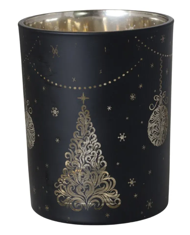 ŚWIECZNIK szklany Z CHOINKAMI średni czarny ŚWIECZNIK szklany Z CHOINKAMI średni czarny