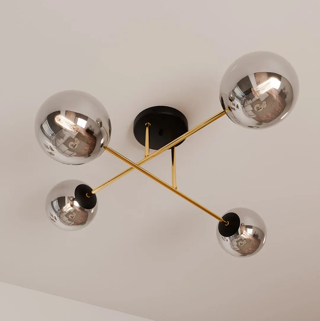 image lampa sufitowa, kula chromowana, metalowa lampa, żyrandol, oświetlenie sufitowe