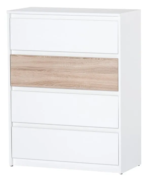 Komoda WENECJA 7 z 4 szufladami biała dąb sonoma 104x80x38cm