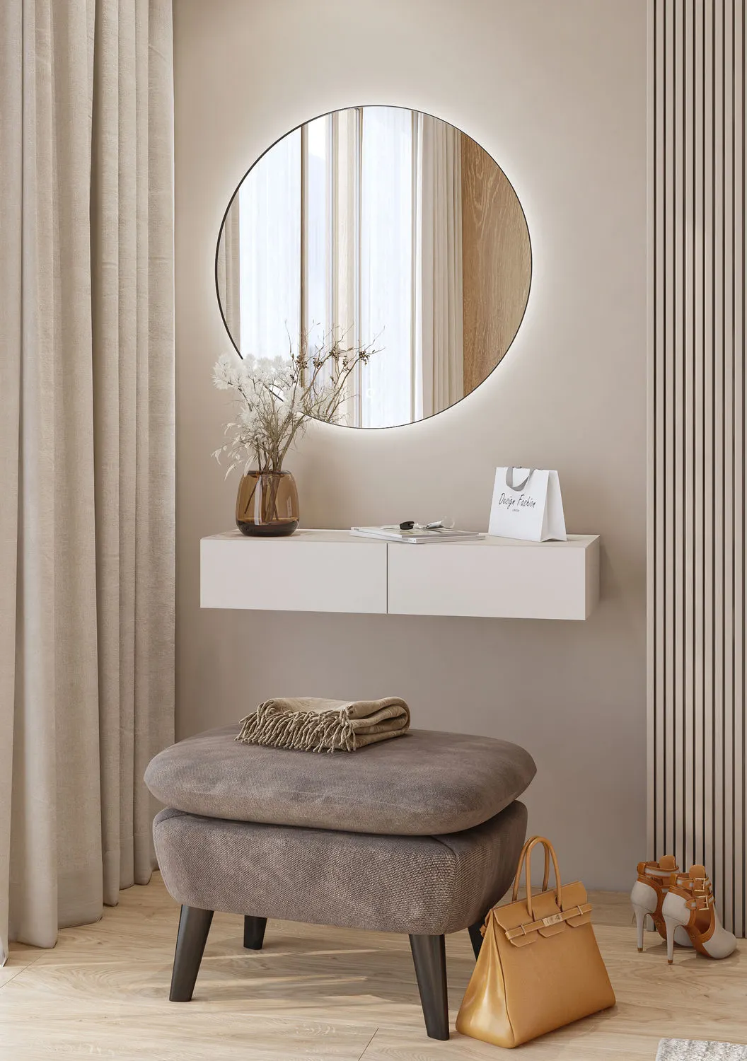 Toaletka wisząca z okrągłym lustrem JUKON S kaszmirowa - 24KSND59