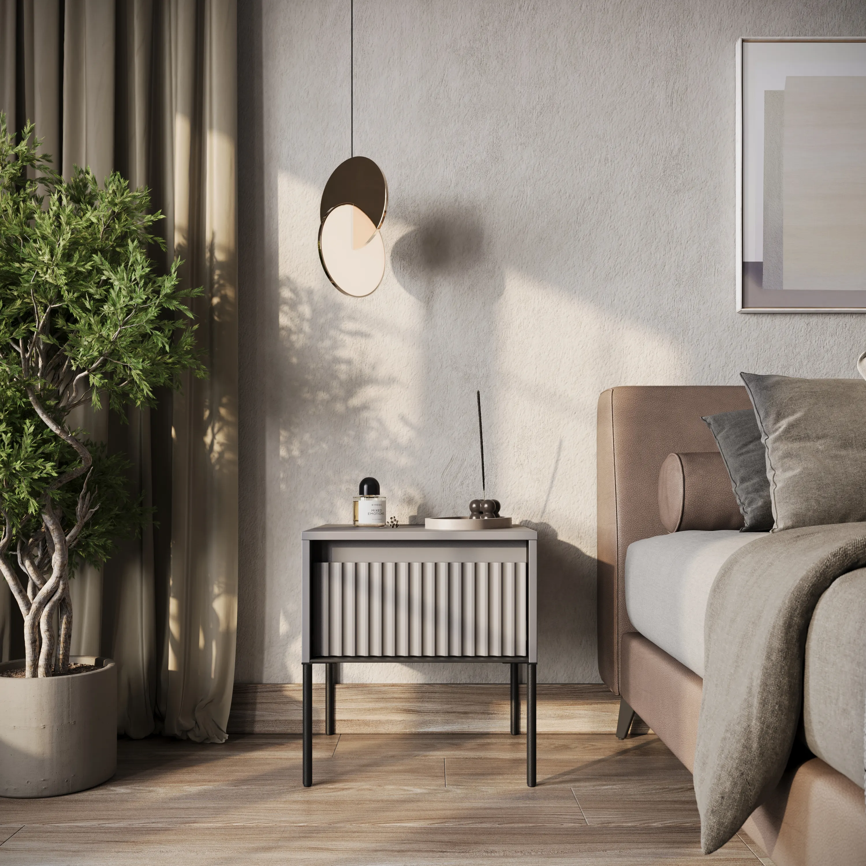 Szafka nocna z oświetleniem TREND TR-10 1S szary/czarny - TR10SC-V2