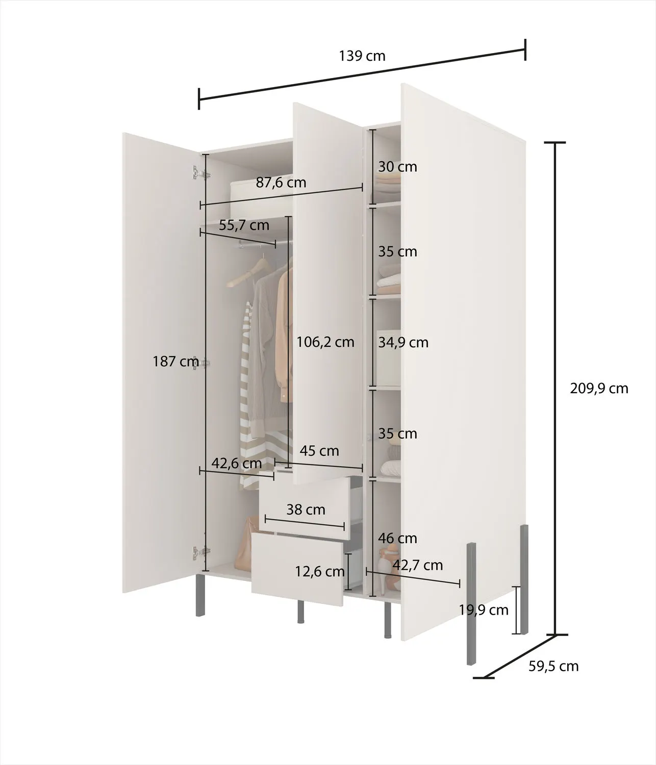 Szafa 3-drzwiowa z szufladami JUKON S 139x210 kaszmirowa - 24KSND19
