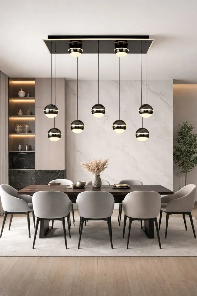 Lampa wisząca prostokątna BIARRITZ 8 LED czarny chrom — zdjęcie 2