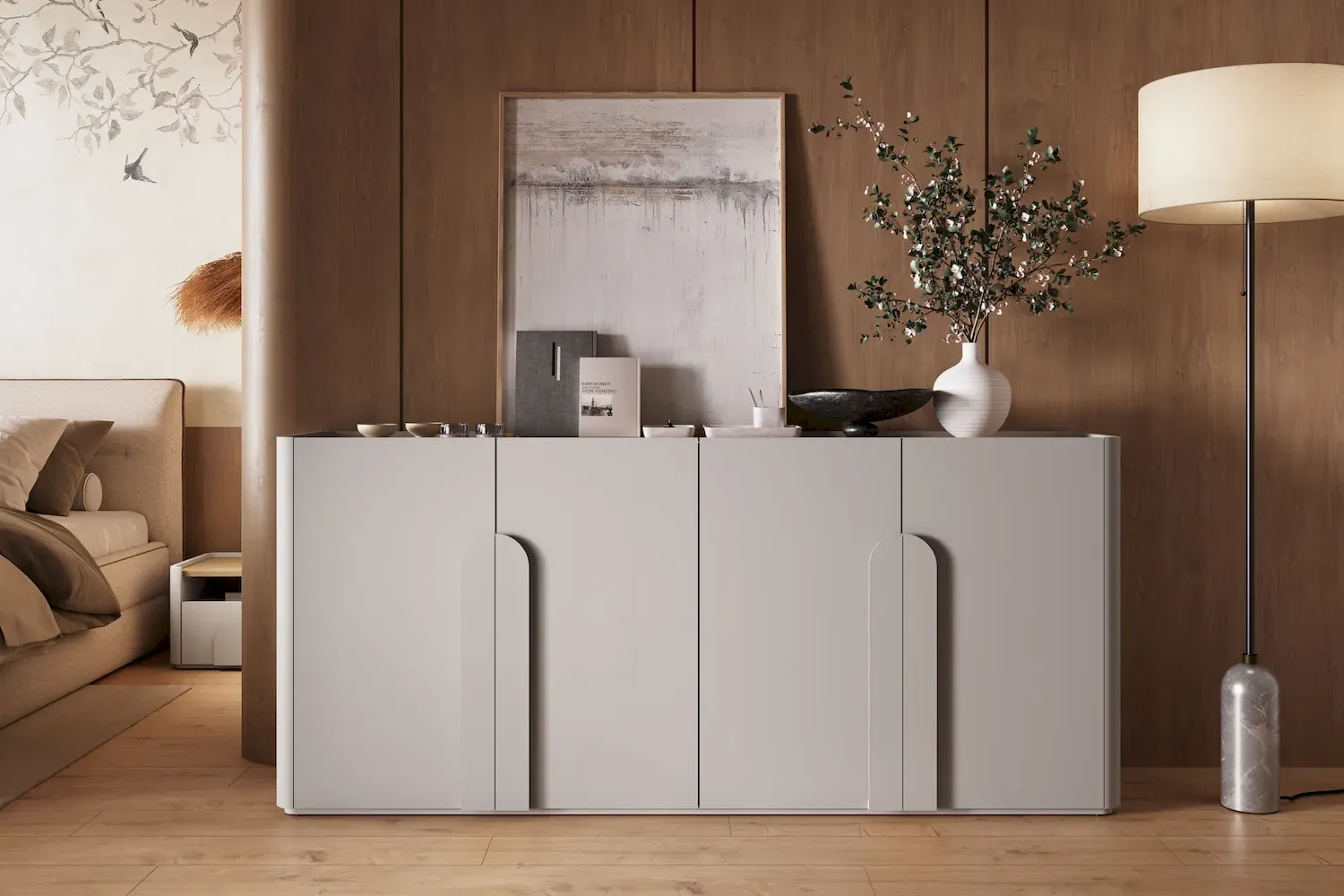 Komoda 4-drzwiowa AMILIO 200 - cashmere dąb olejowany uchwyty cashmere - B_167061