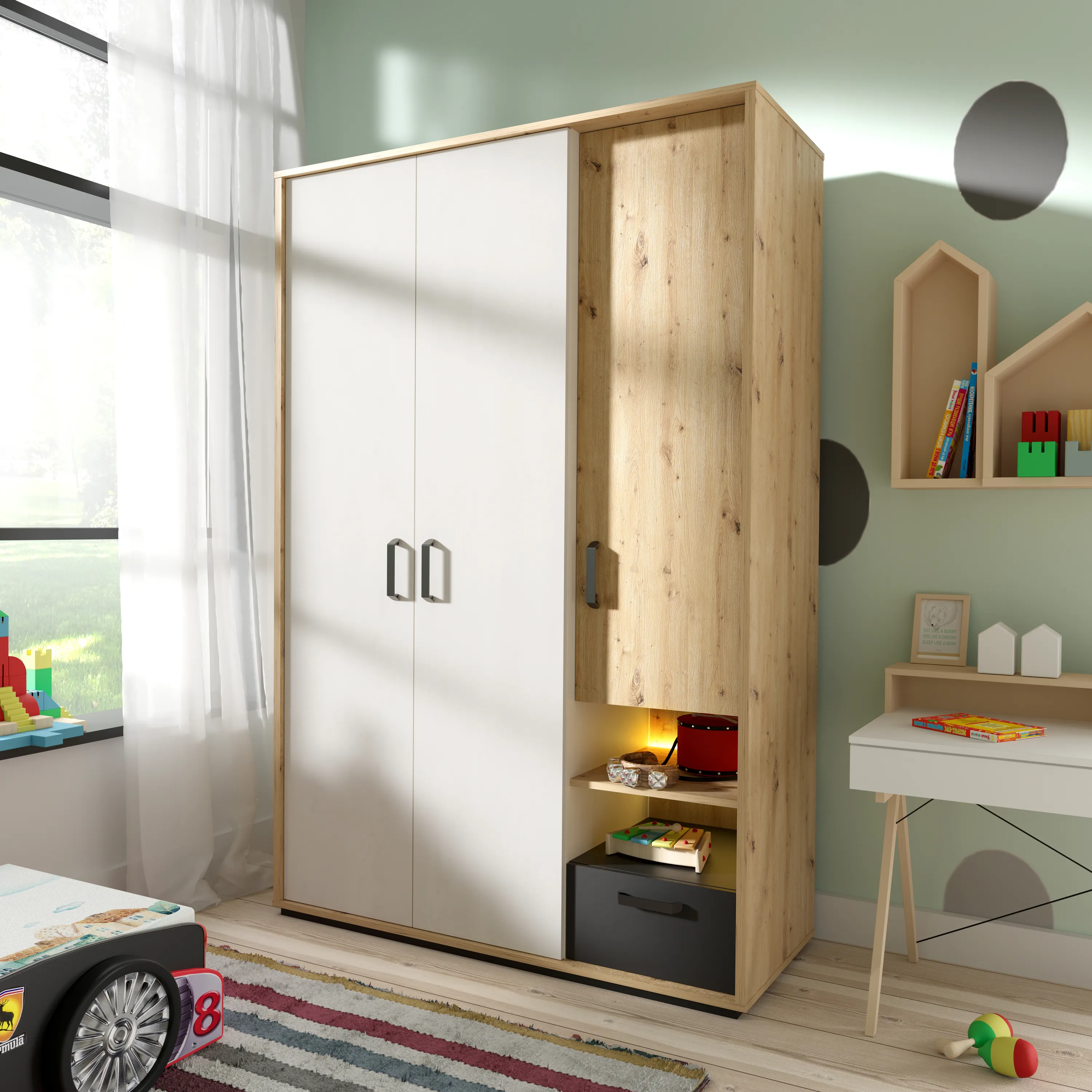 Szafa 3-drzwiowa LED Qubic QB-02 130cm dąb artisan - QB2DAR