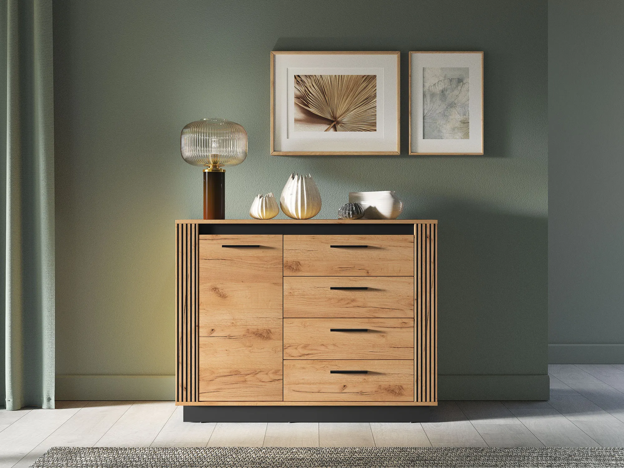 Komoda 1-drzwiowa z 4 szufladami URSO 07 craft złoty, czarny - 1URSO07-001