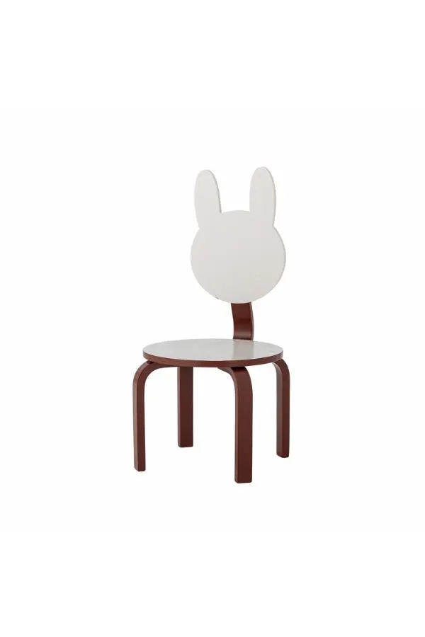 child chair, rabbit backrest, white seat, brown legs, kid furniture