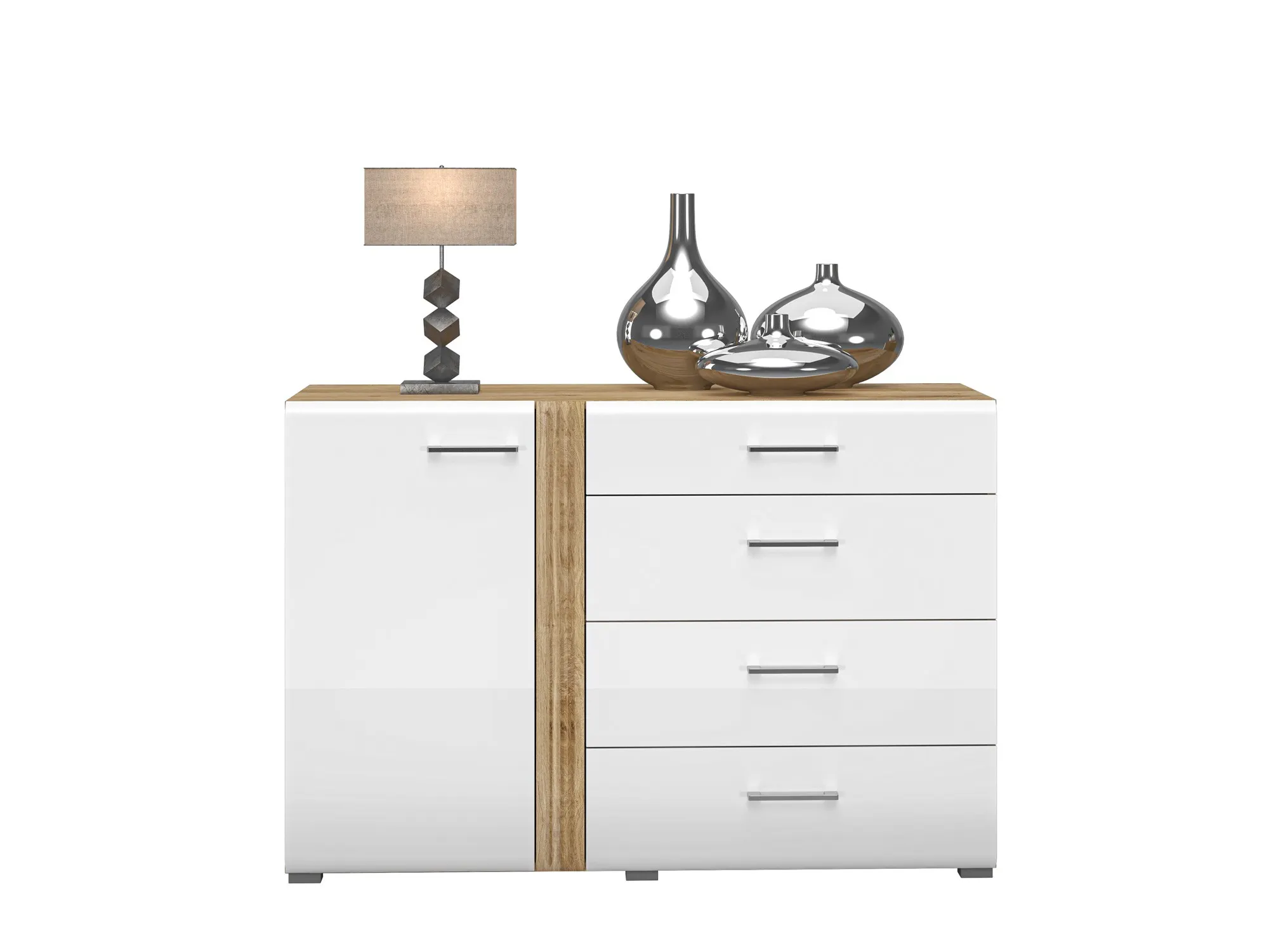 Komoda 1-drzwiowa z 4 szufladami ADAGIO 04 dąb castello, biały połysk - 1ADAG04-001