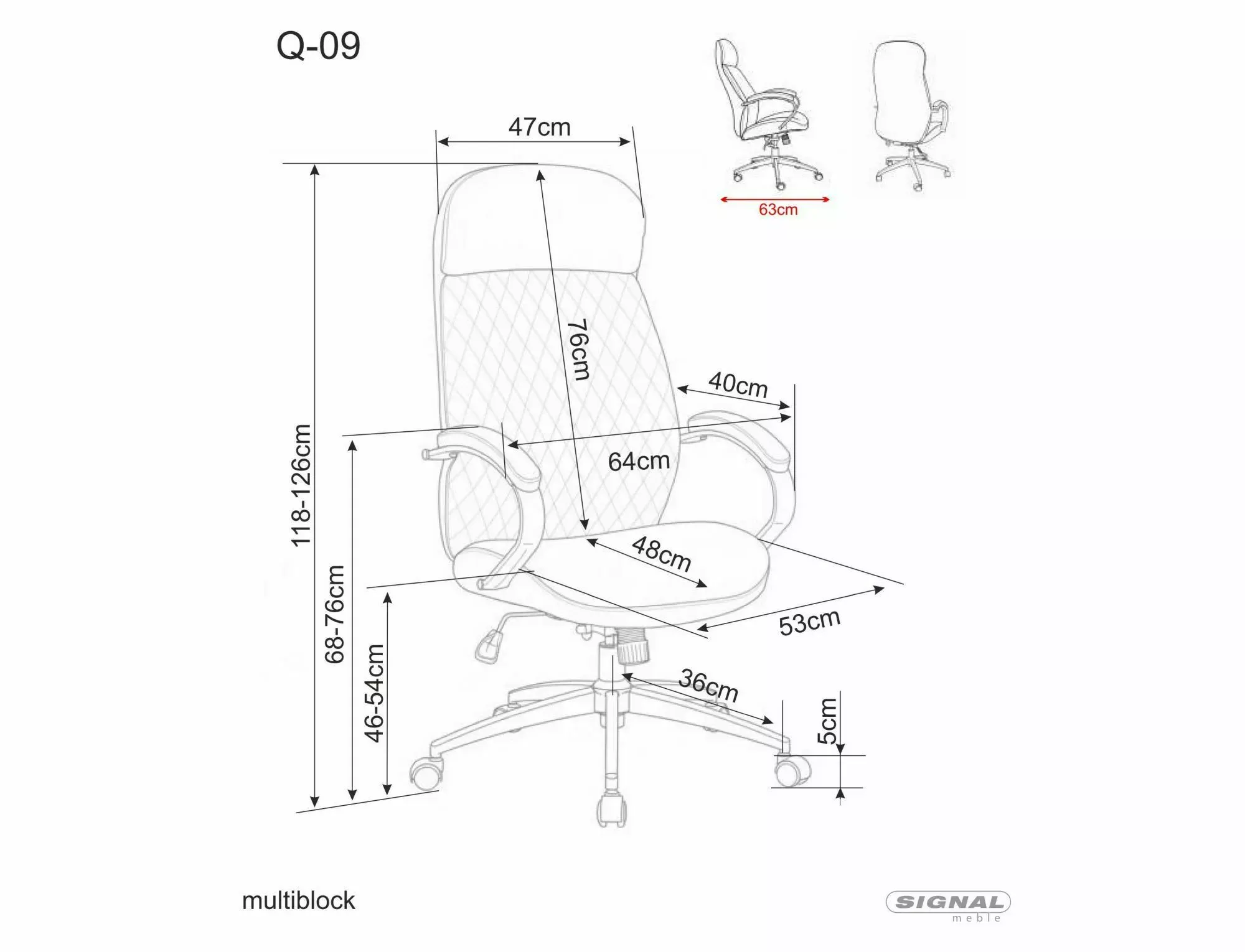 Fotel obrotowy Q-09 multiblock, stałe podłokietniki ekoskóra szary — zdjęcie 6