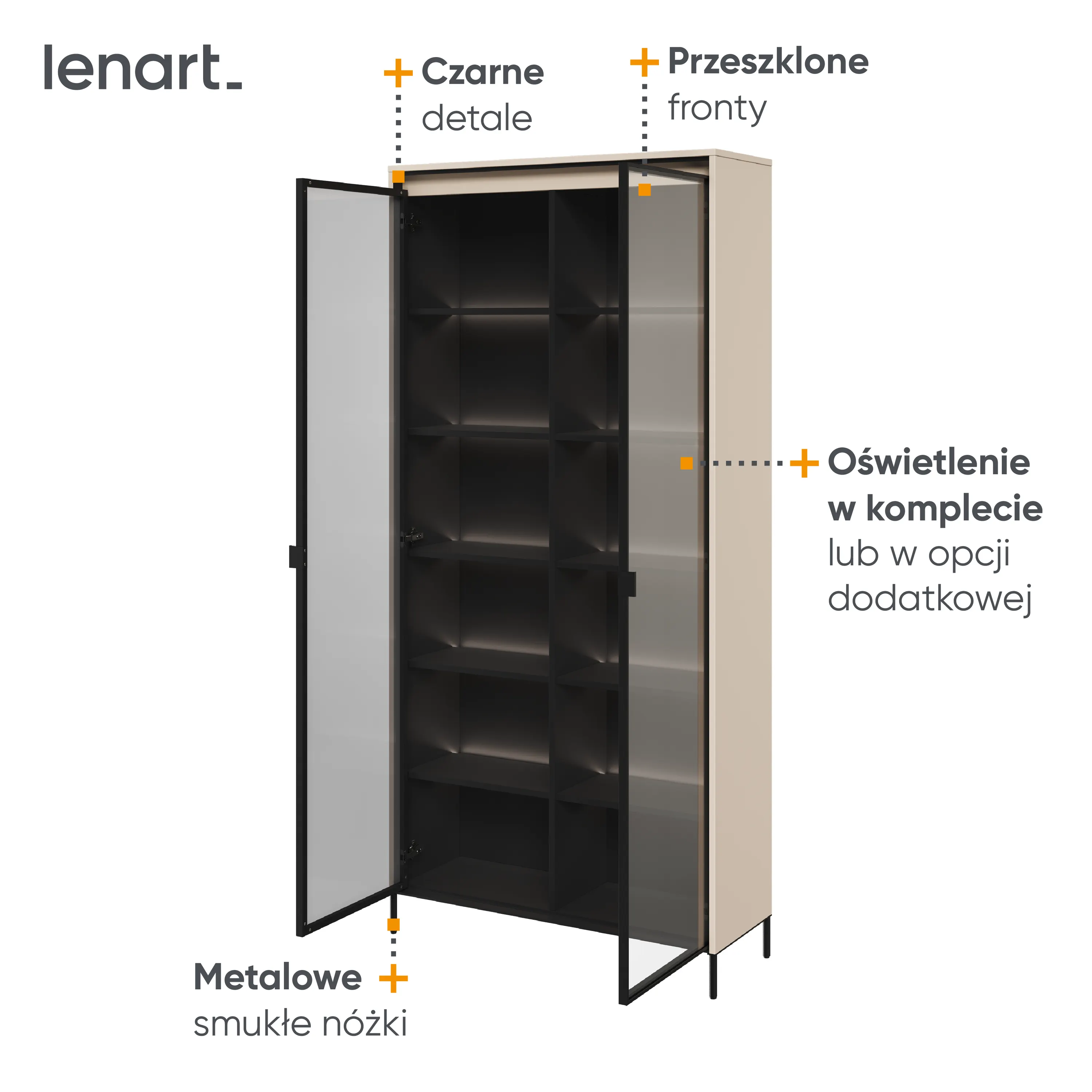 Witryna z oświetleniem TREND TR-07 2D beż piaskowy/czarny - TR7BPC-V2
