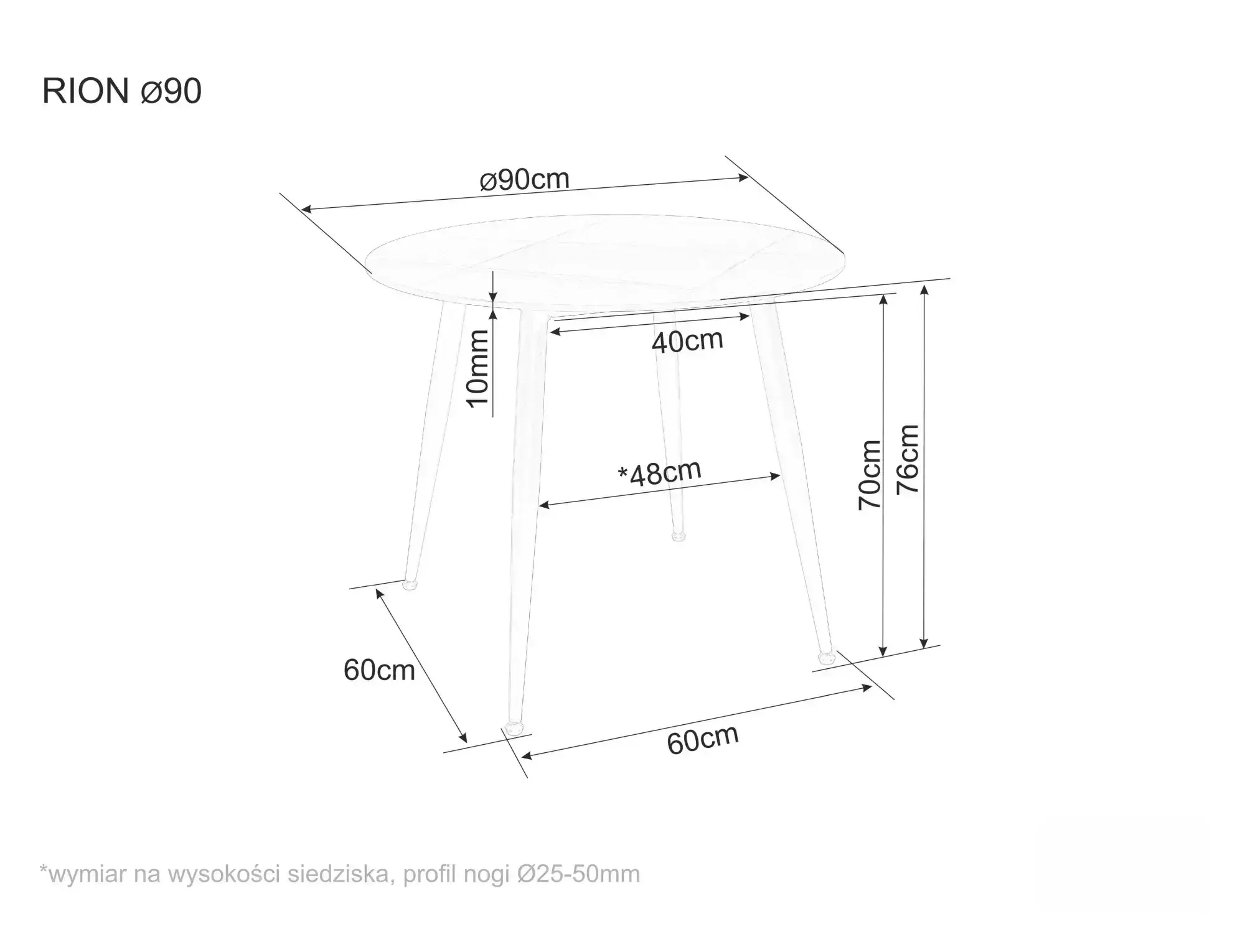 image okrągły stół, drewno, kolor szary, stół z trzema nogami, średnica 90 cm