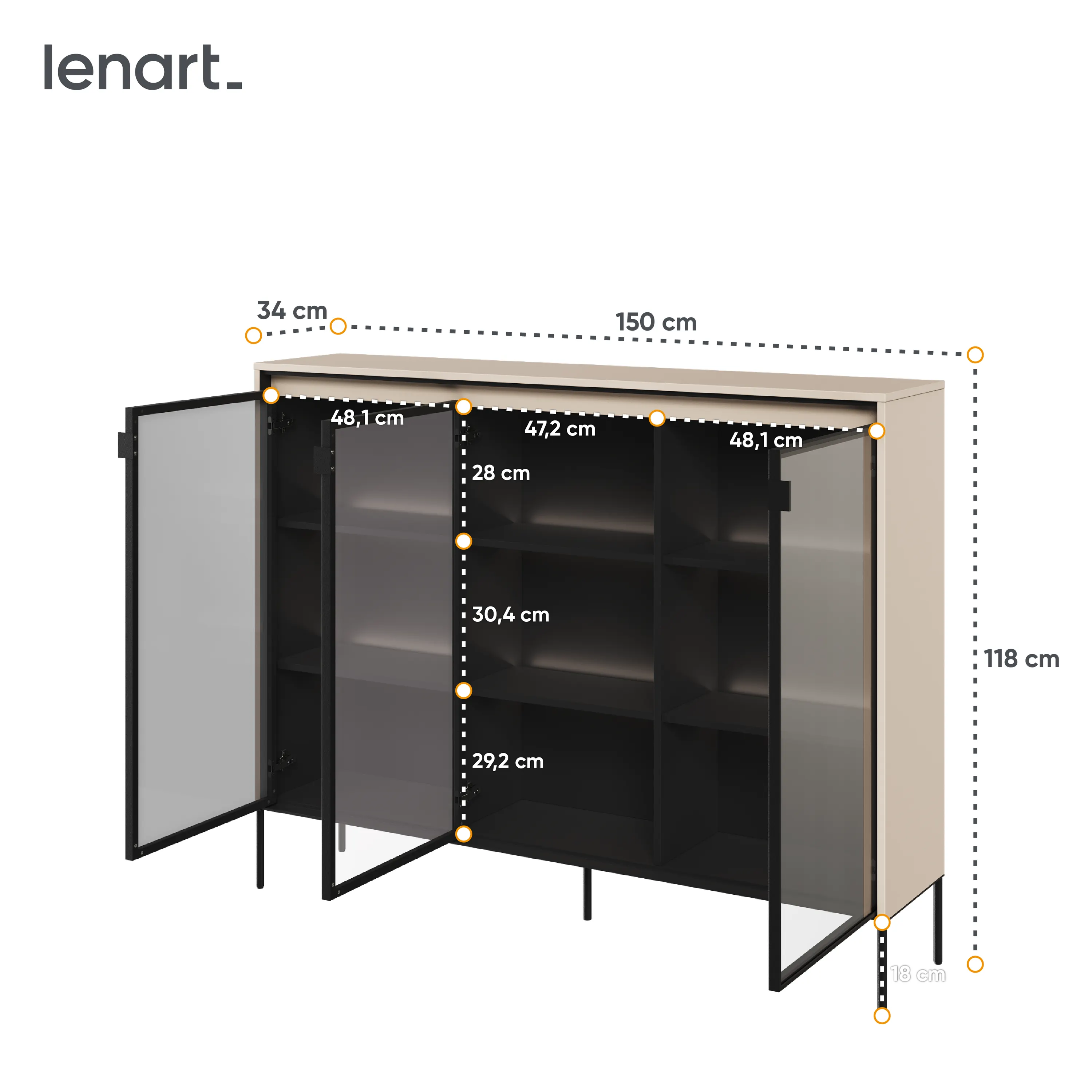 Niska witryna z oświetleniem TREND TR-08 3D beż piaskowy/czarny - TR8BPC-V2