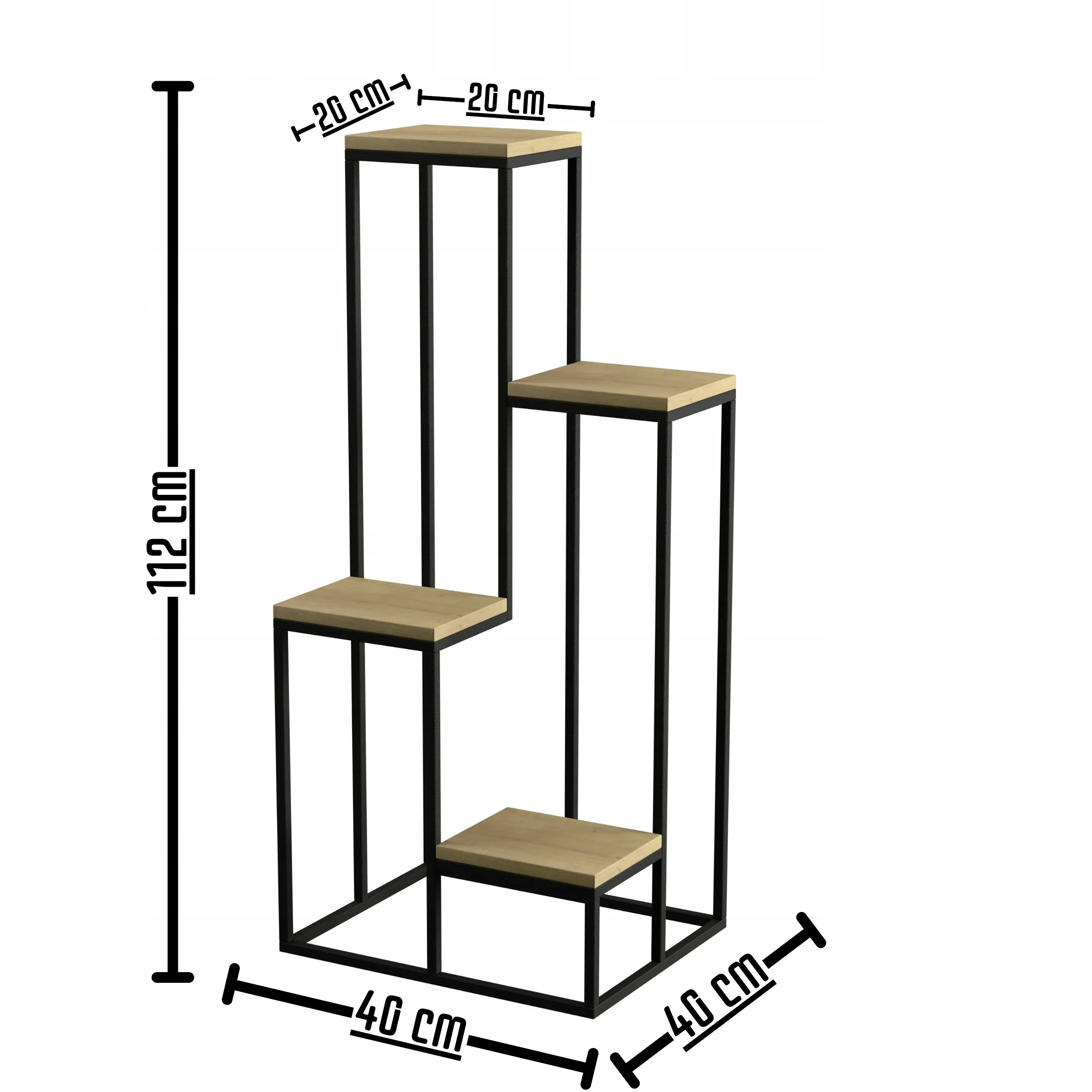 Kwietnik stojący 4-poziomowy TULUZA 40x40x112 czarny naturalny - LD_TZ000048