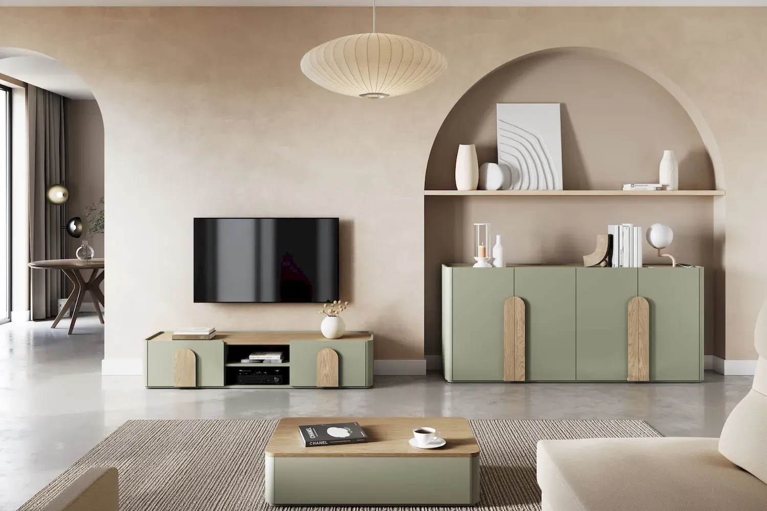 Komoda 4-drzwiowa AMILIO 200 - eukaliptus dąb baltic dune uchwyty dąb naturalny - B_167070