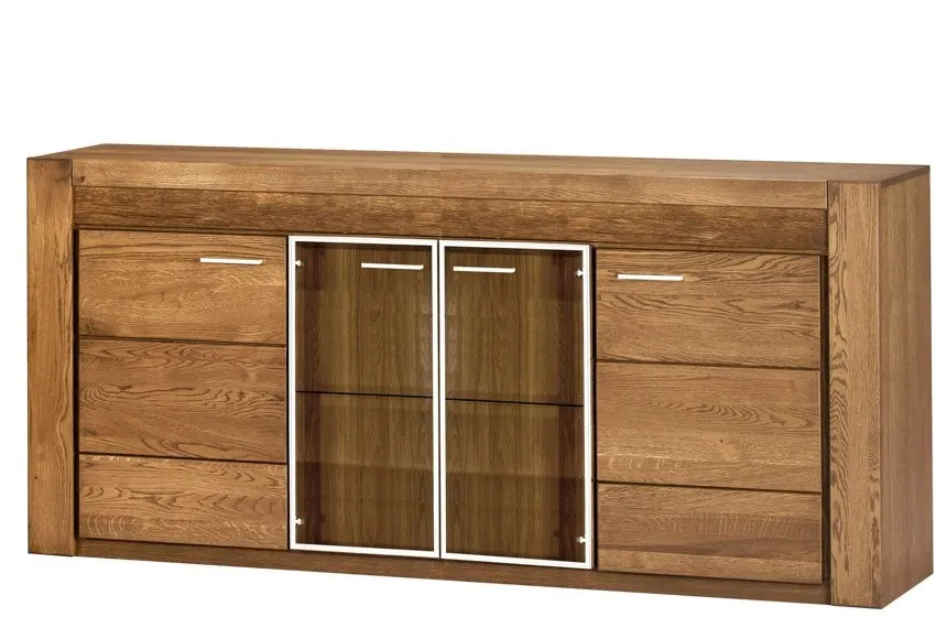 Komoda z witryną 4-drzwiowa VELVET 49 drewniana dąb rustical 201x88x42cm
