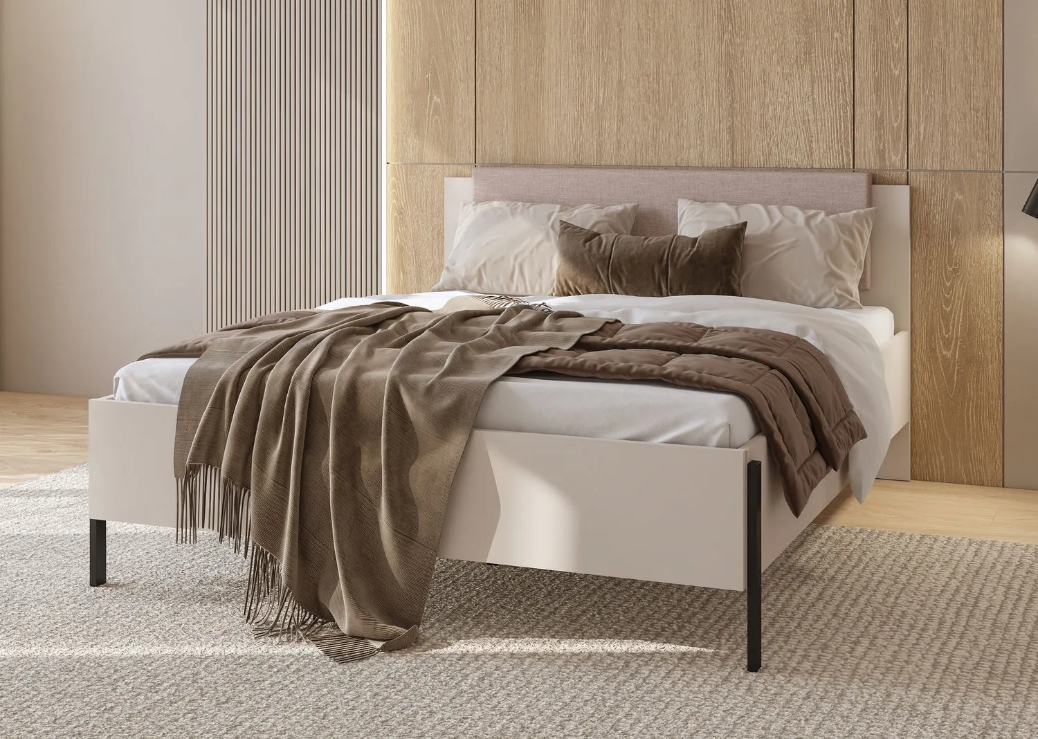 Łóżko z zagłówkiem JUKON S 160x200 kaszmirowe - 24KSND31