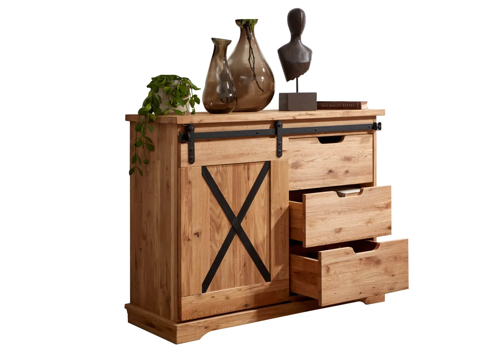 Komoda dębowa TIDY 1-drzwiowa z 3 szufladami 102x83 dąb olejowany - GK_1034240301