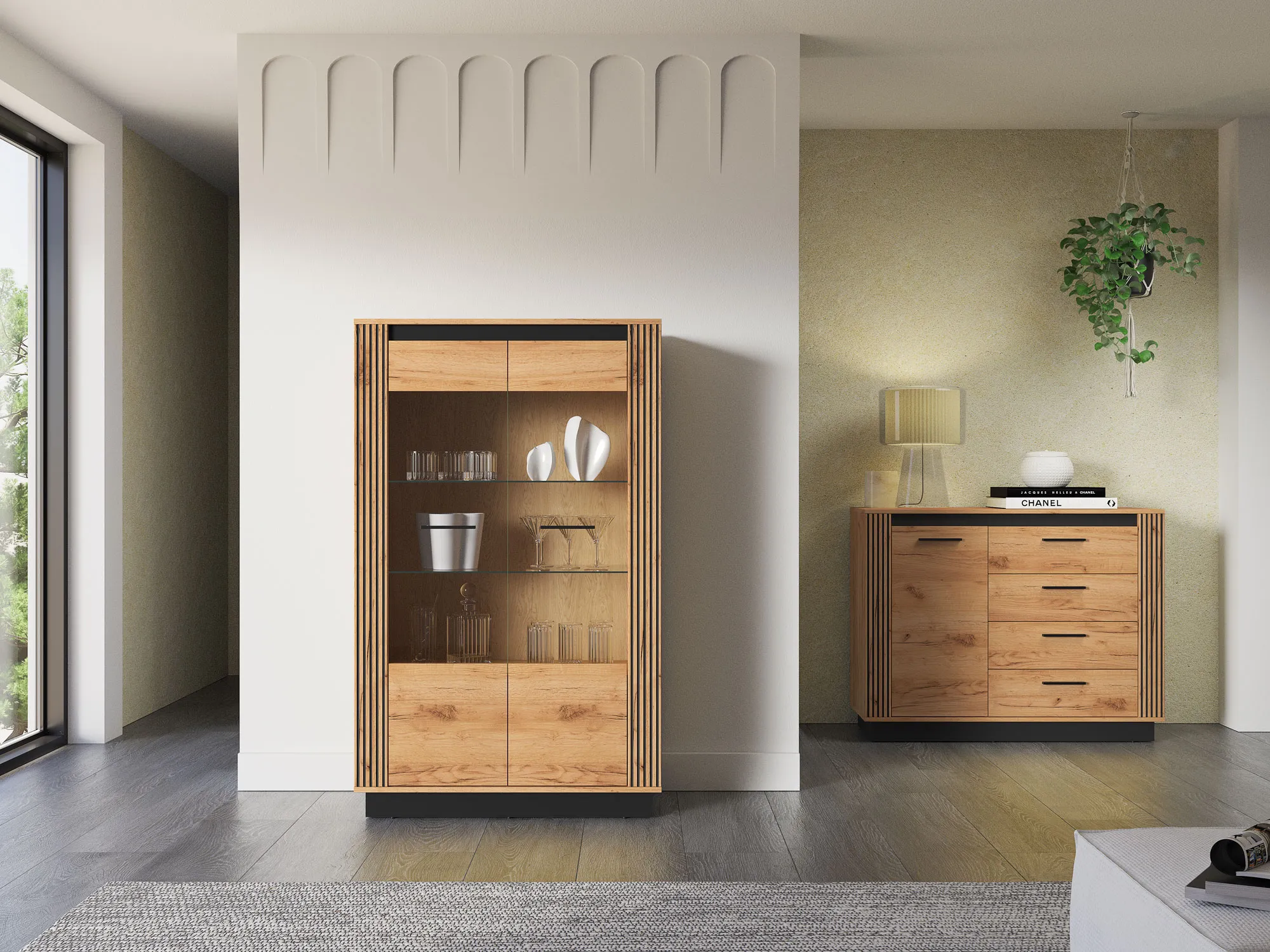 Witryna niska 2-drzwiowa URSO 05 craft złoty, czarny - 1URSO05-001