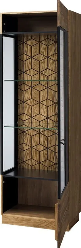Witryna 1-drzwiowa prawa MOSAIC 11 drewniana - dąb miodowy, czarny 196x67x42cm - TH-100-1054