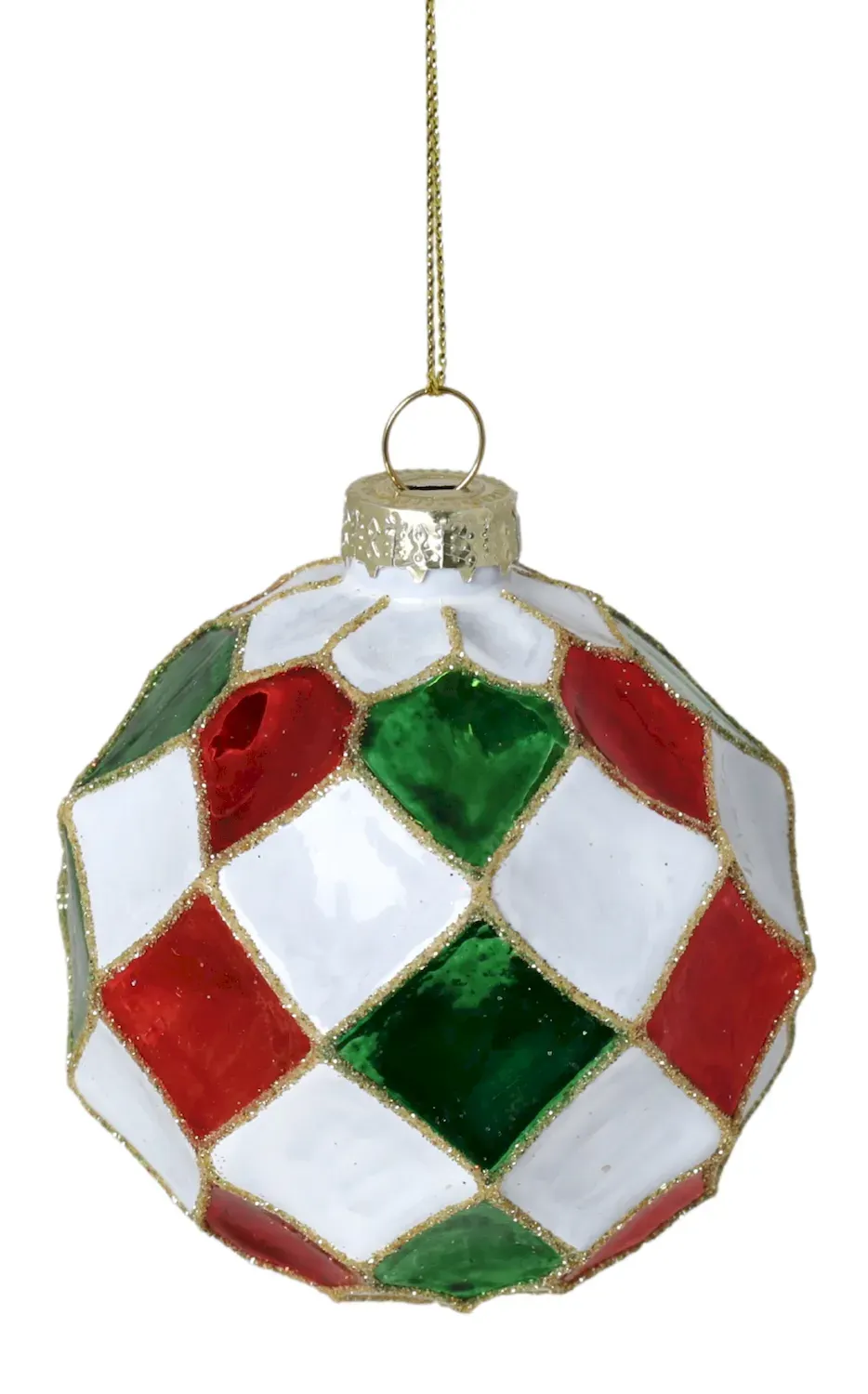 Bombka szklana 12 sztuk GEOMETRYCZNA DISPLAY 3413 biało-czerwono-zielona