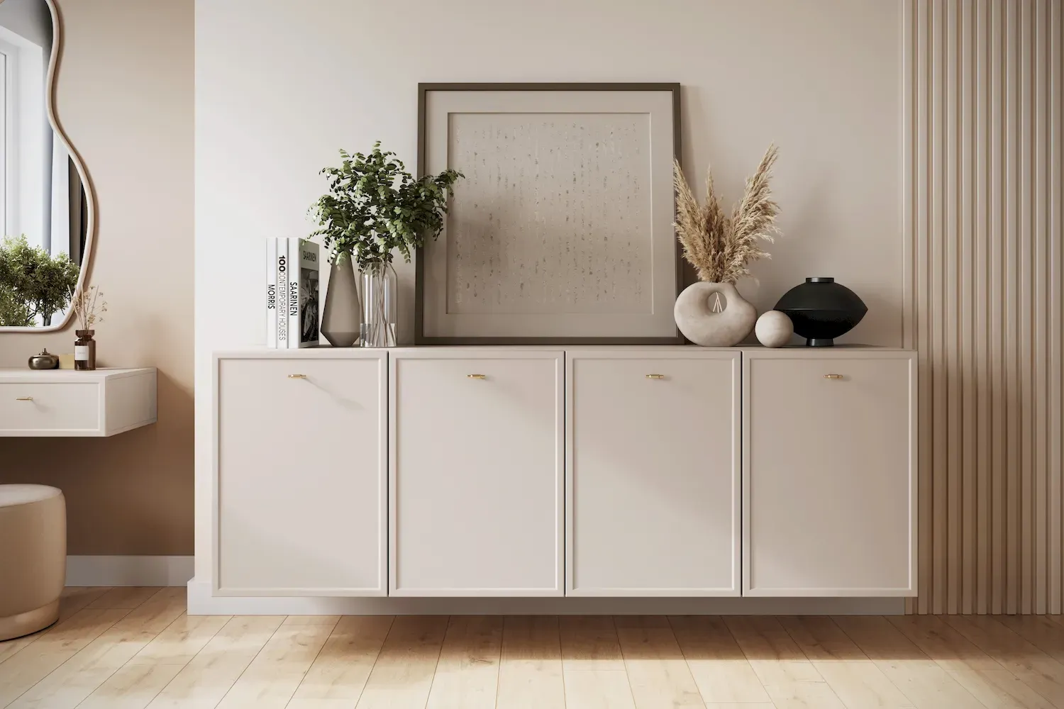 Komoda wisząca 4-drzwoiowa LORINI 200 - cashmere uchwyt T-bar złoty - B_166761