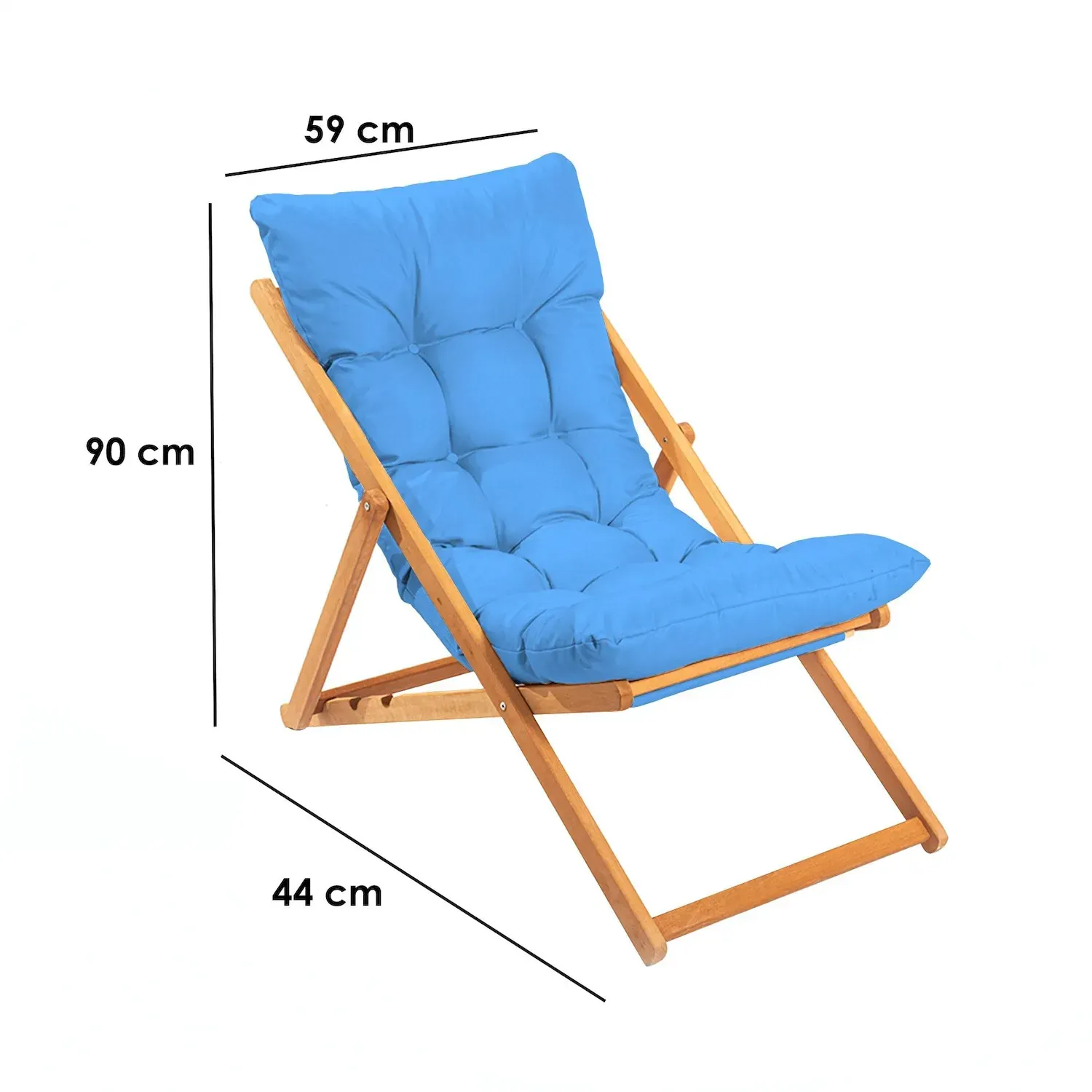 Leżak krzesło ogrodowe z poduszką MYD1126 składane drewniany stelaż niebieski - ASI_644MYD1126
