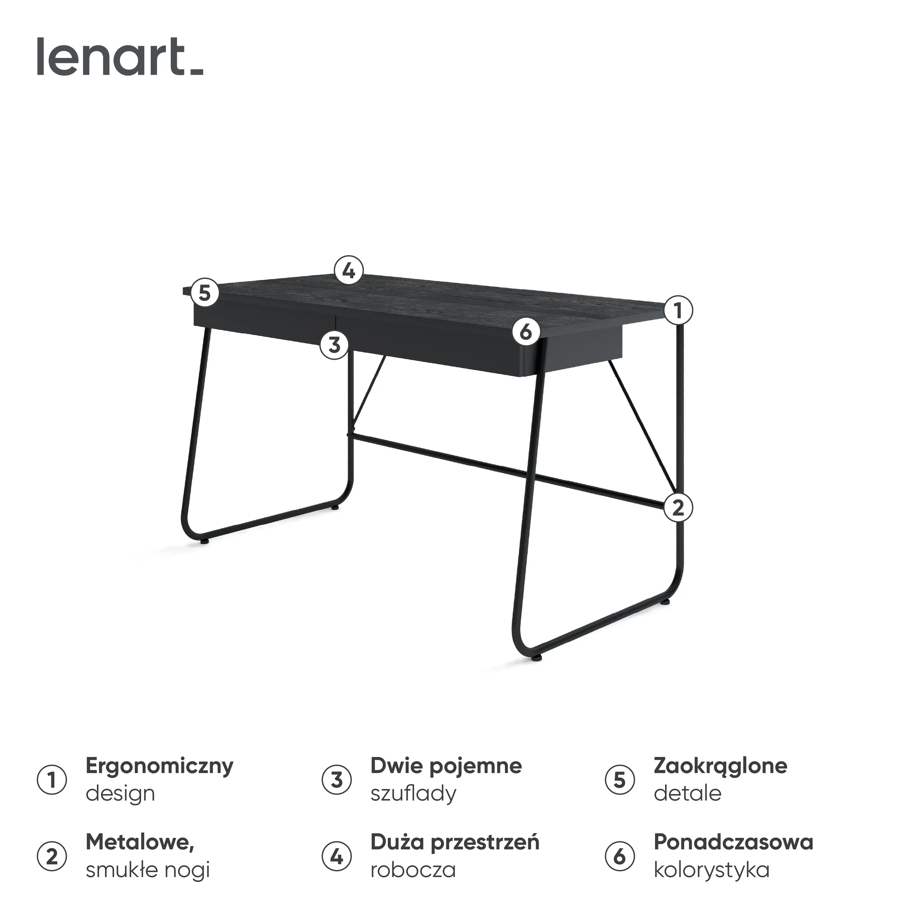 Biurko z 2 szufladami MATCH MB-01 czarny - MB1K