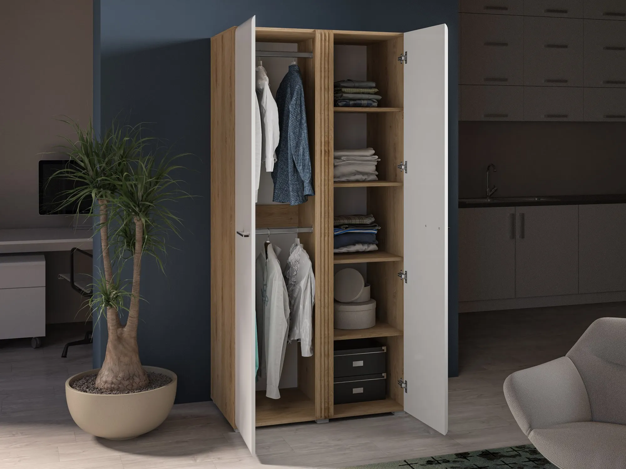 Szafa 2-drzwiowa ADAGIO 01 dąb castello, biały połysk - 1ADAG01-001