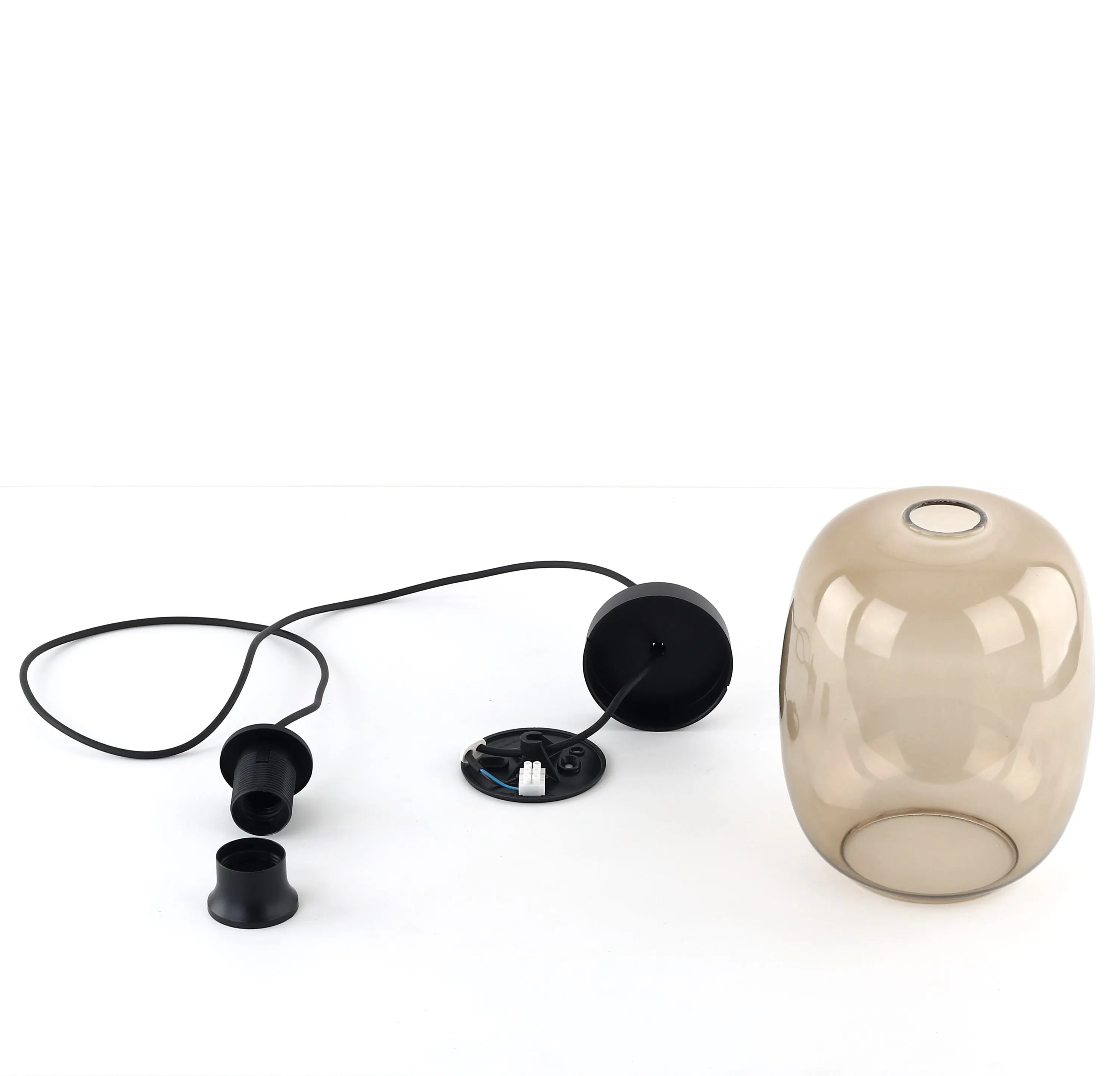 Lampa wisząca ELIO czarna z brązowym okrągłym szklanym kloszem 170x20cm - TK_4338