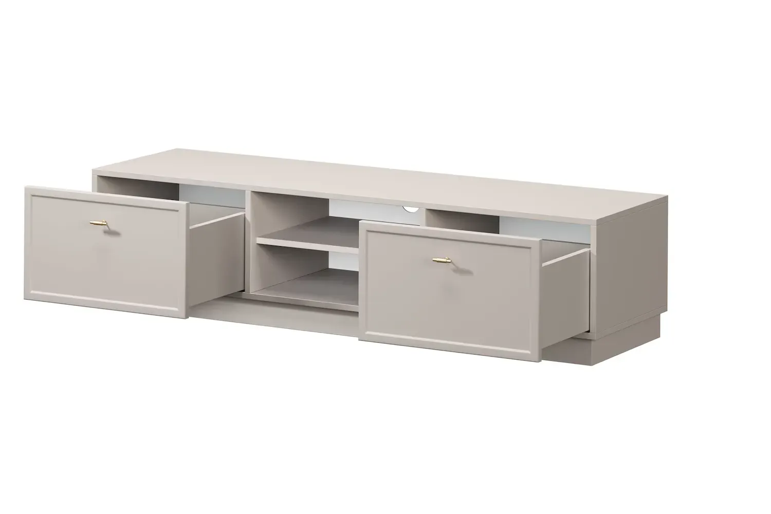 Szafka RTV z 2 szufladami LORINI 150 - cashmere uchwyt T-bar złoty cokół - B_166815