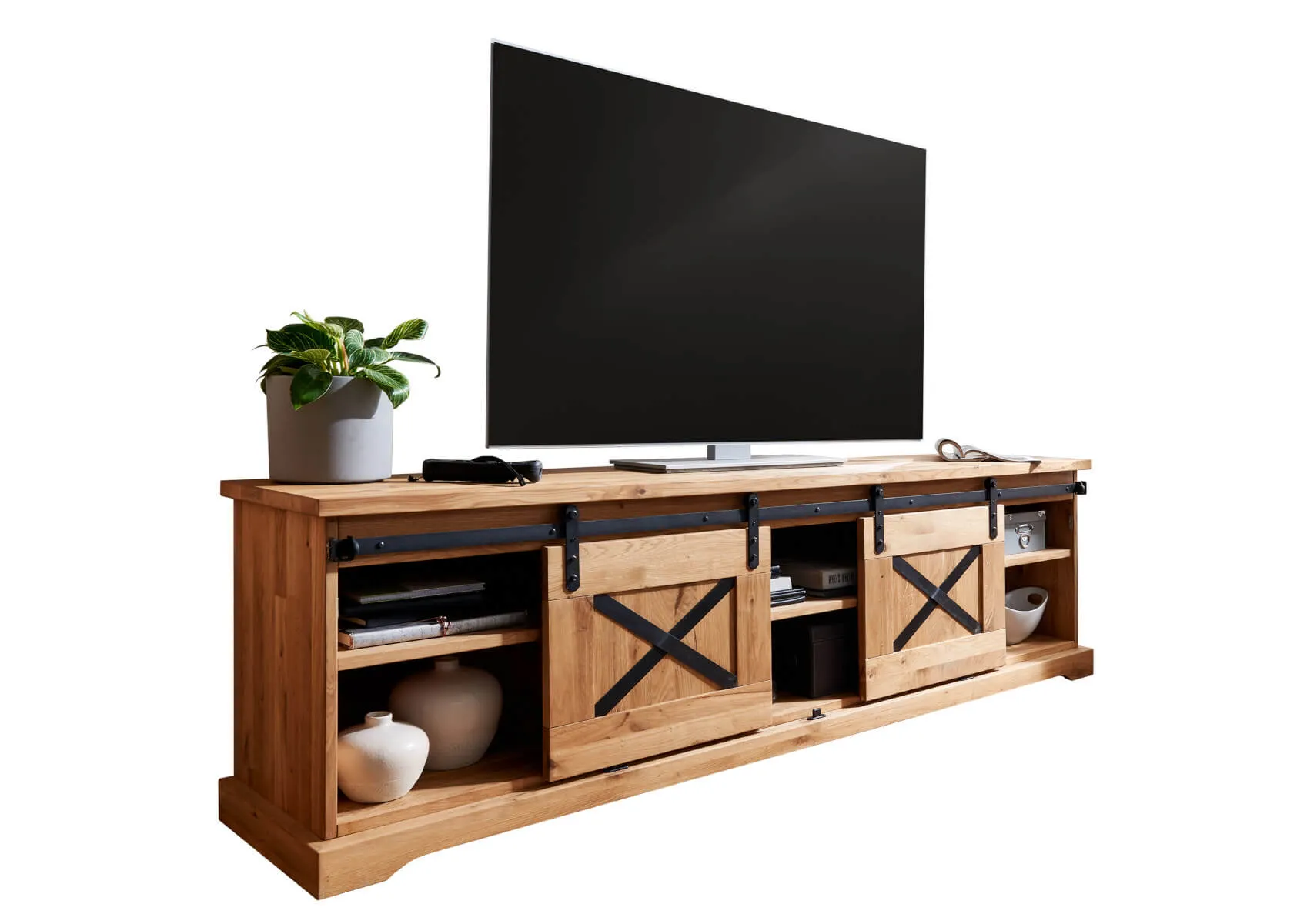 Szafka rtv dębowa TIDY 198 cm z półkami, dąb olejowany - GK_1034240801